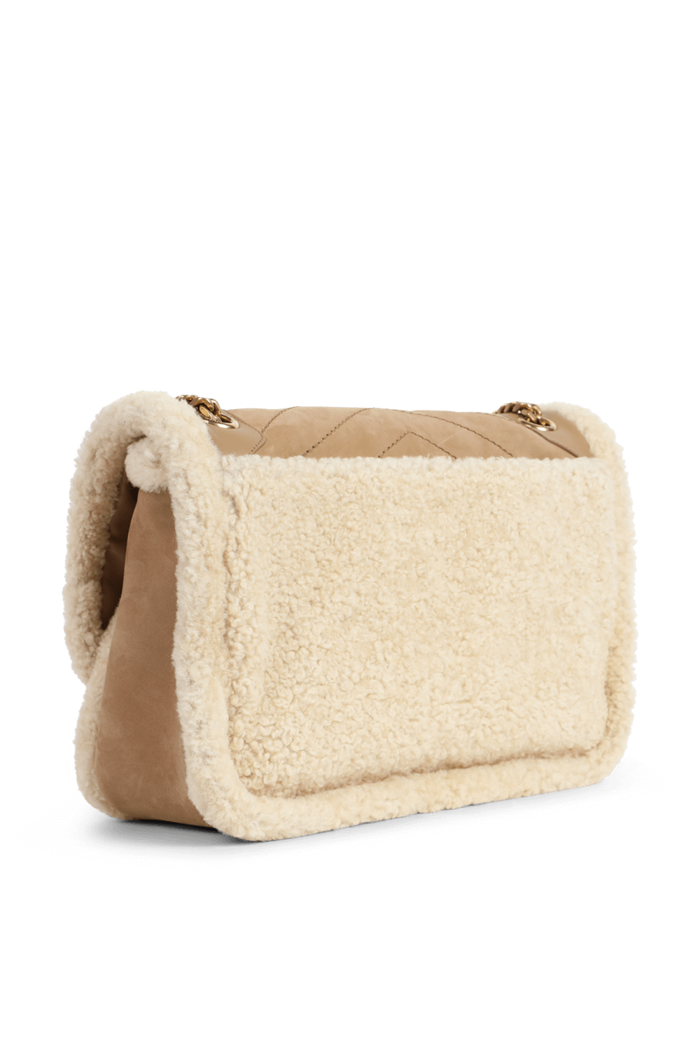 תמונה אחורית של תיק ניקי חום עם לוגו מטאלי