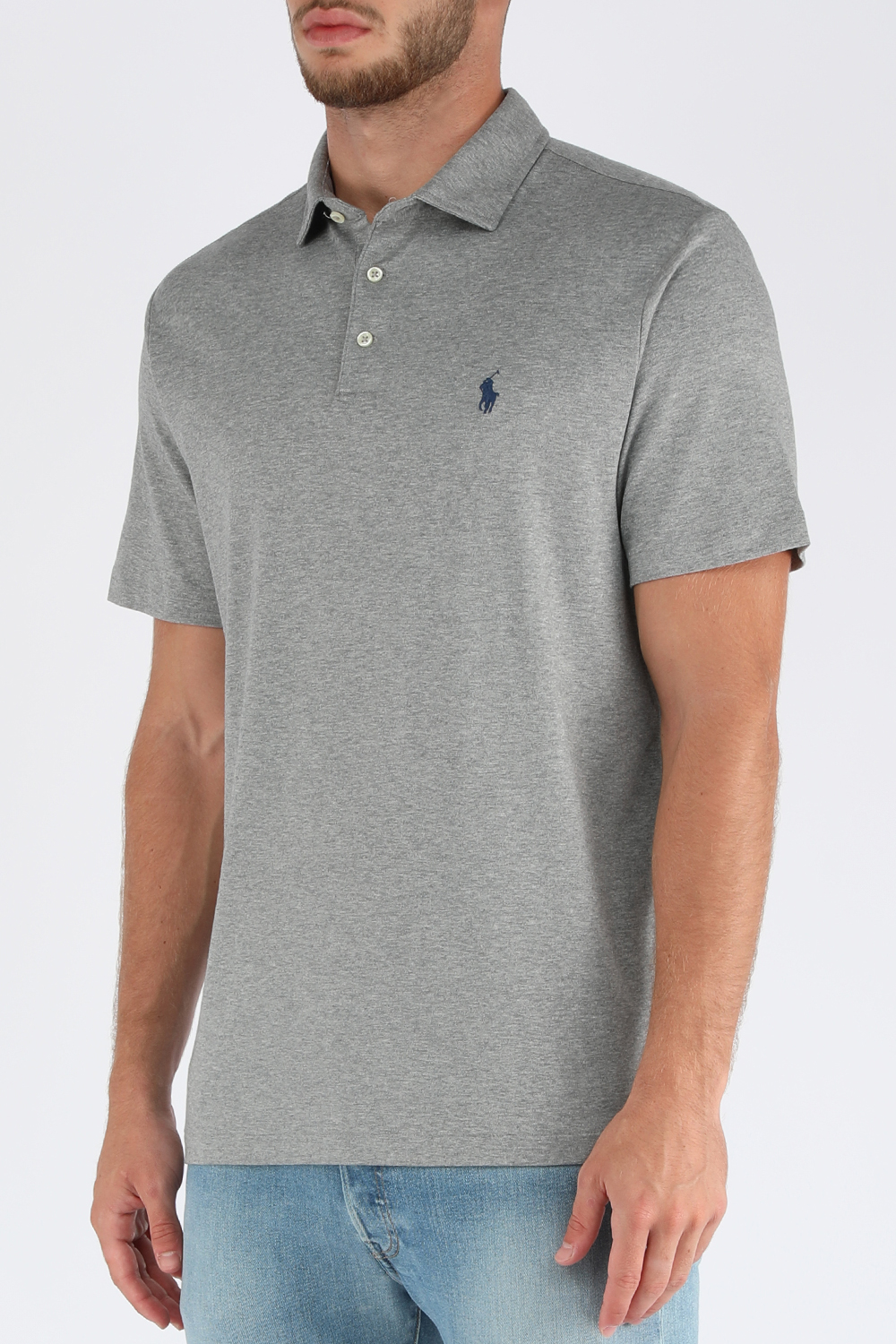 תמונת דוגמן קידמית של חולצת פולו מכותנה עם לוגו רקום