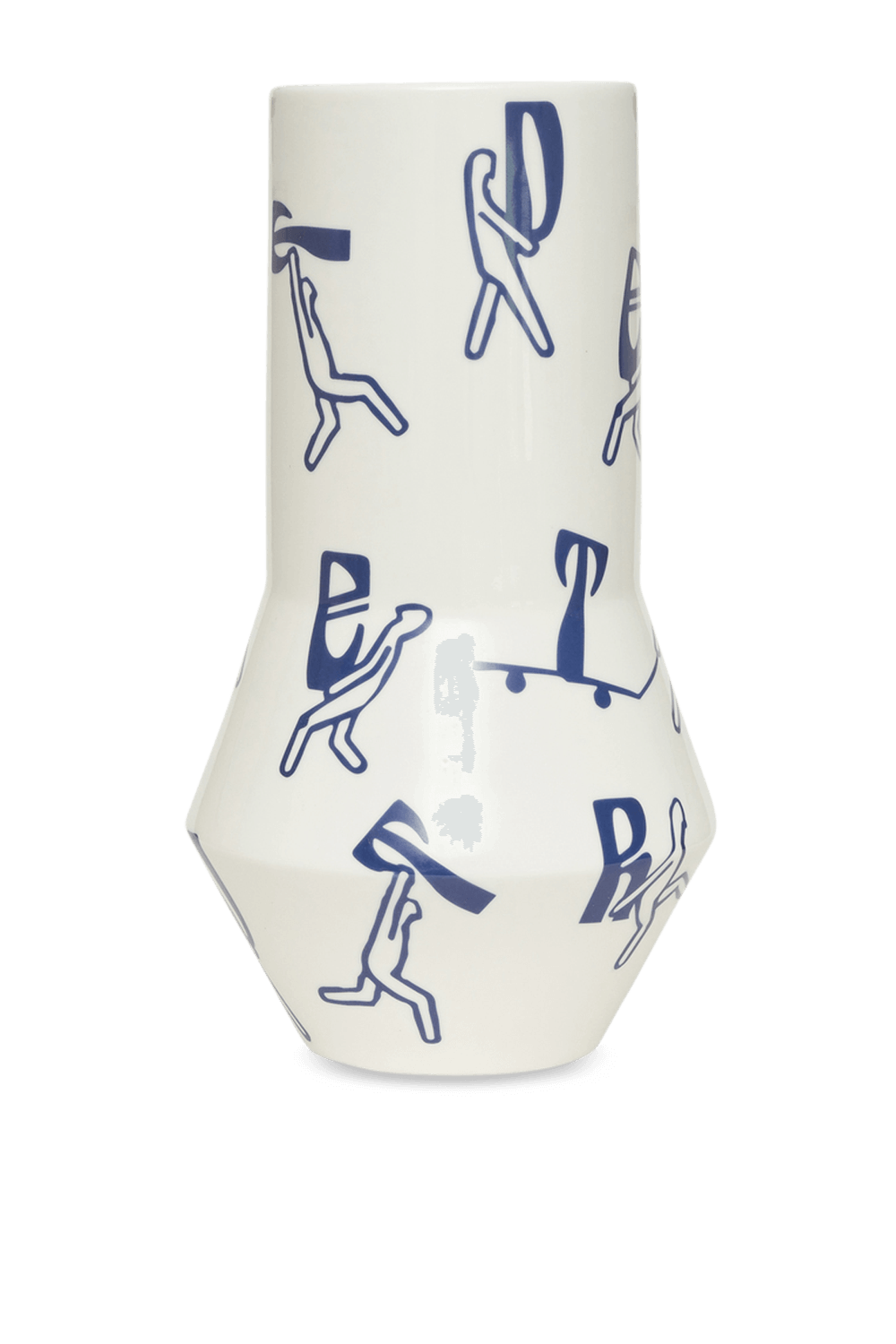 תמונה קידמית של ואזה מקרמיקה עם איורים בגוון לבן