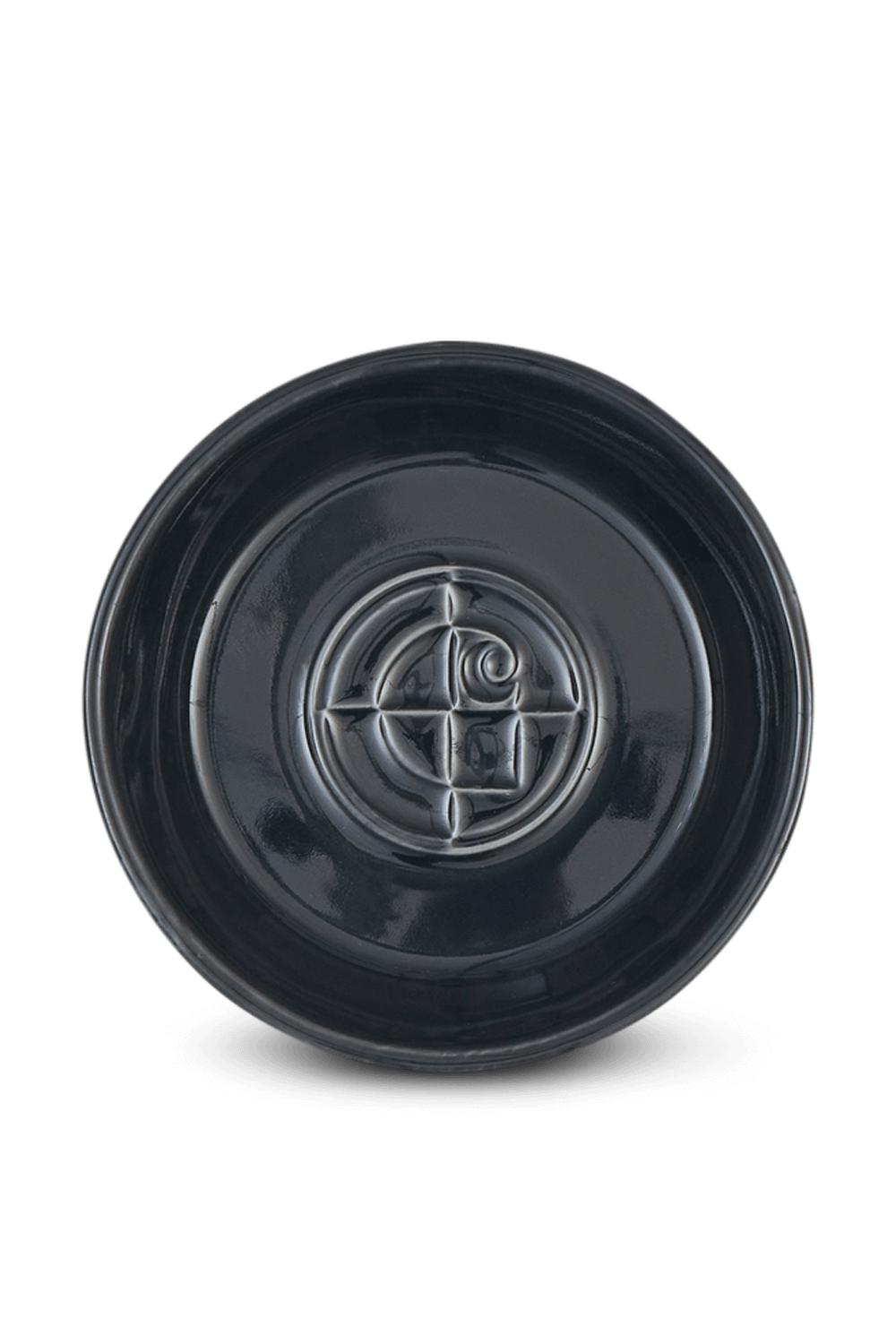 תמונה אחורית של קערת קרמיקה עם לוגו בגוון שחור