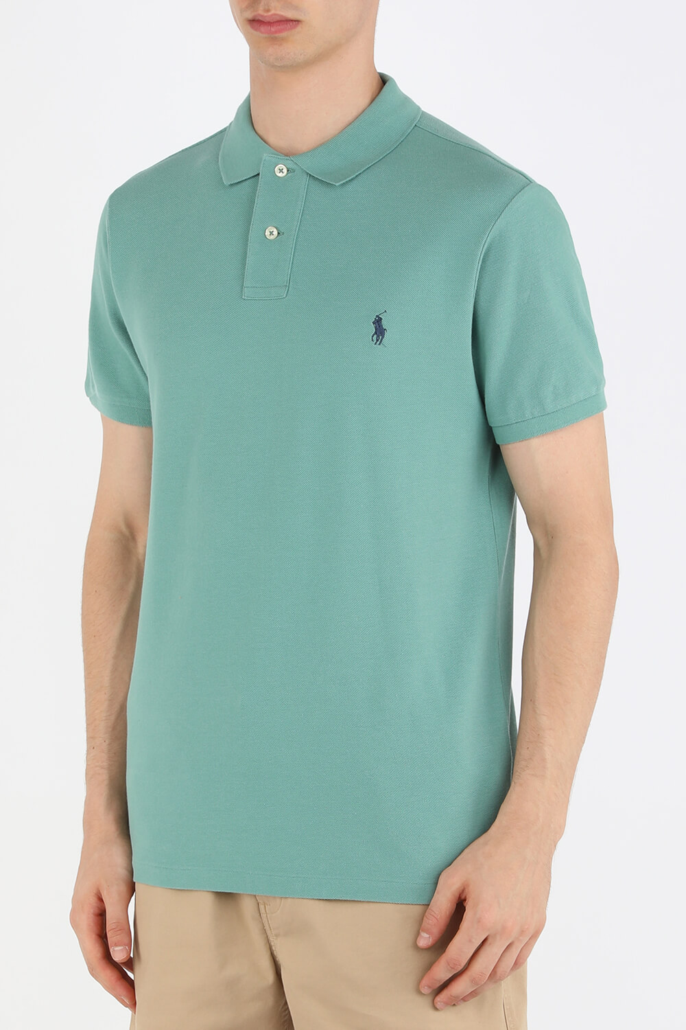 תמונת דוגמן קידמית של Knit Sleeve Cotton Polo Shirt in Green