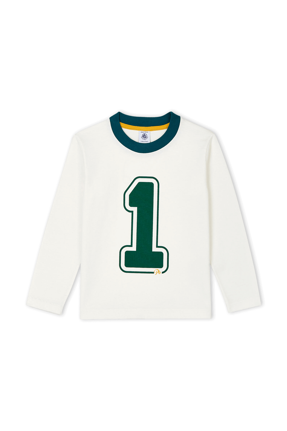 תמונה קידמית של גילאי 3-5 חולצה ארוכה עם הספרה 1 בצבע לבן