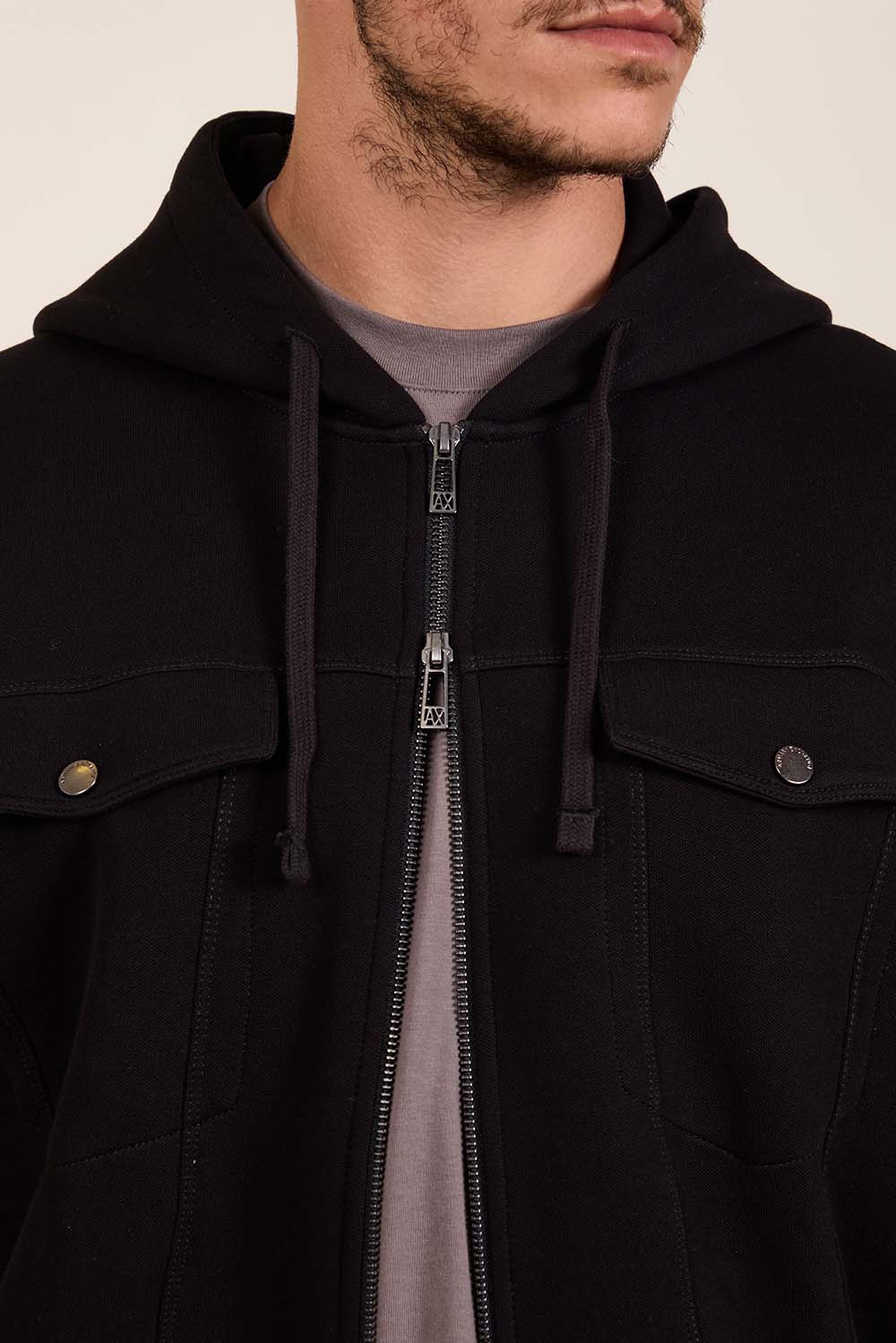 תמונת תקריב דוגמן של סוווטשירט קפוצ'ון