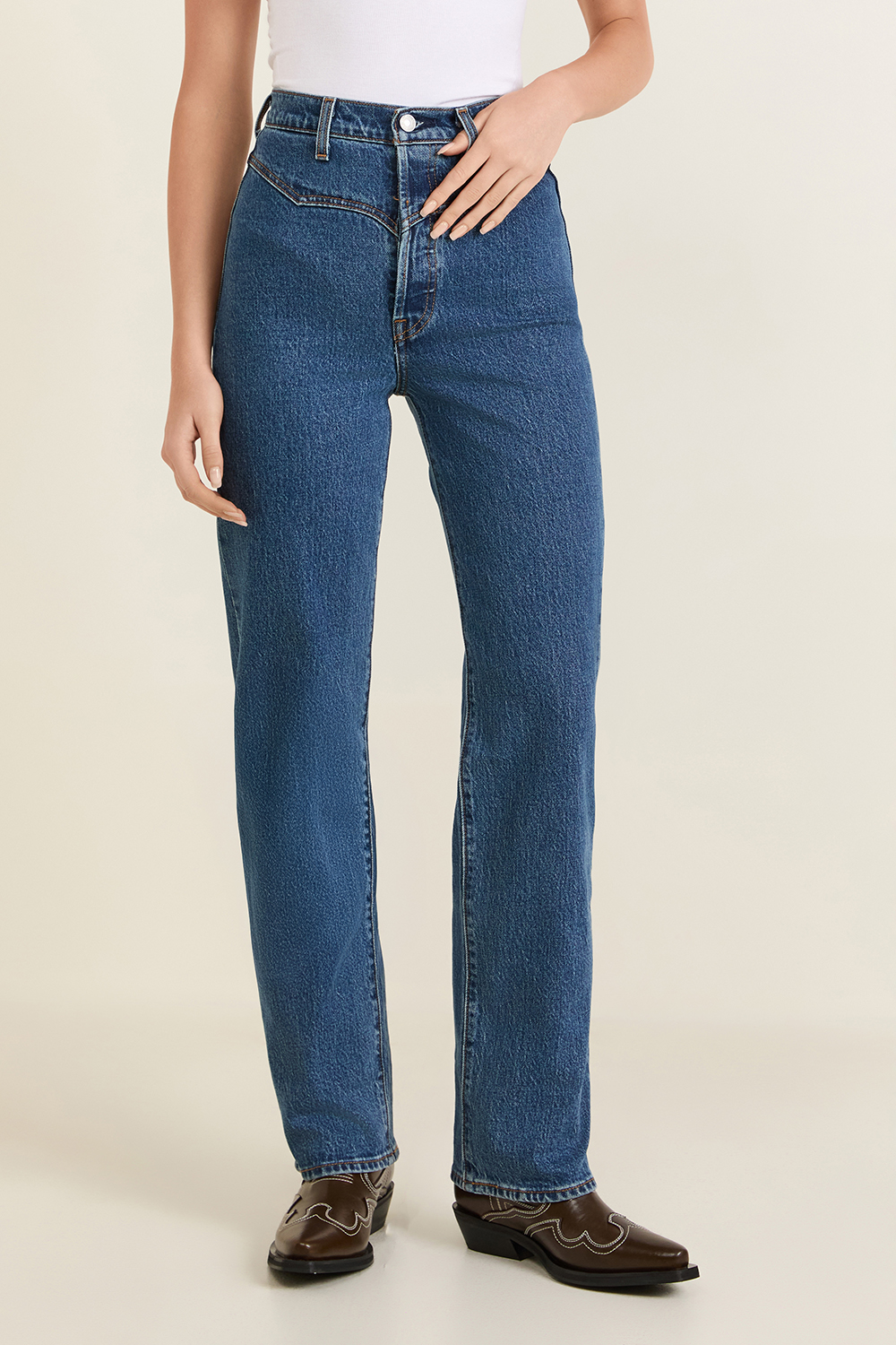 תמונת דוגמן קידמית של מכנסי ג'ינס ווסטרן בגזרה ישרה