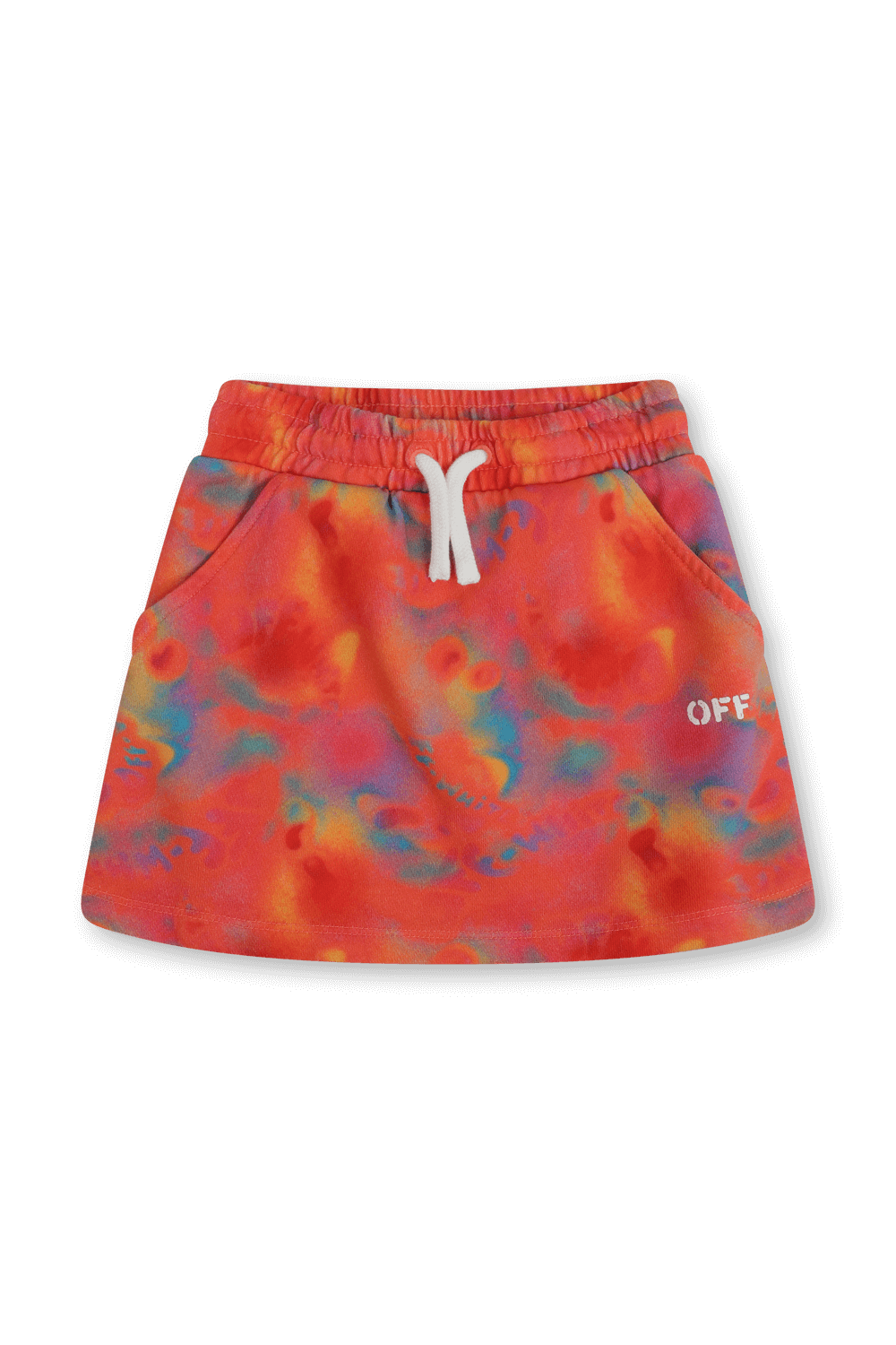 תמונה קידמית של חצאית מיני עם הדפס אבסטרקטי