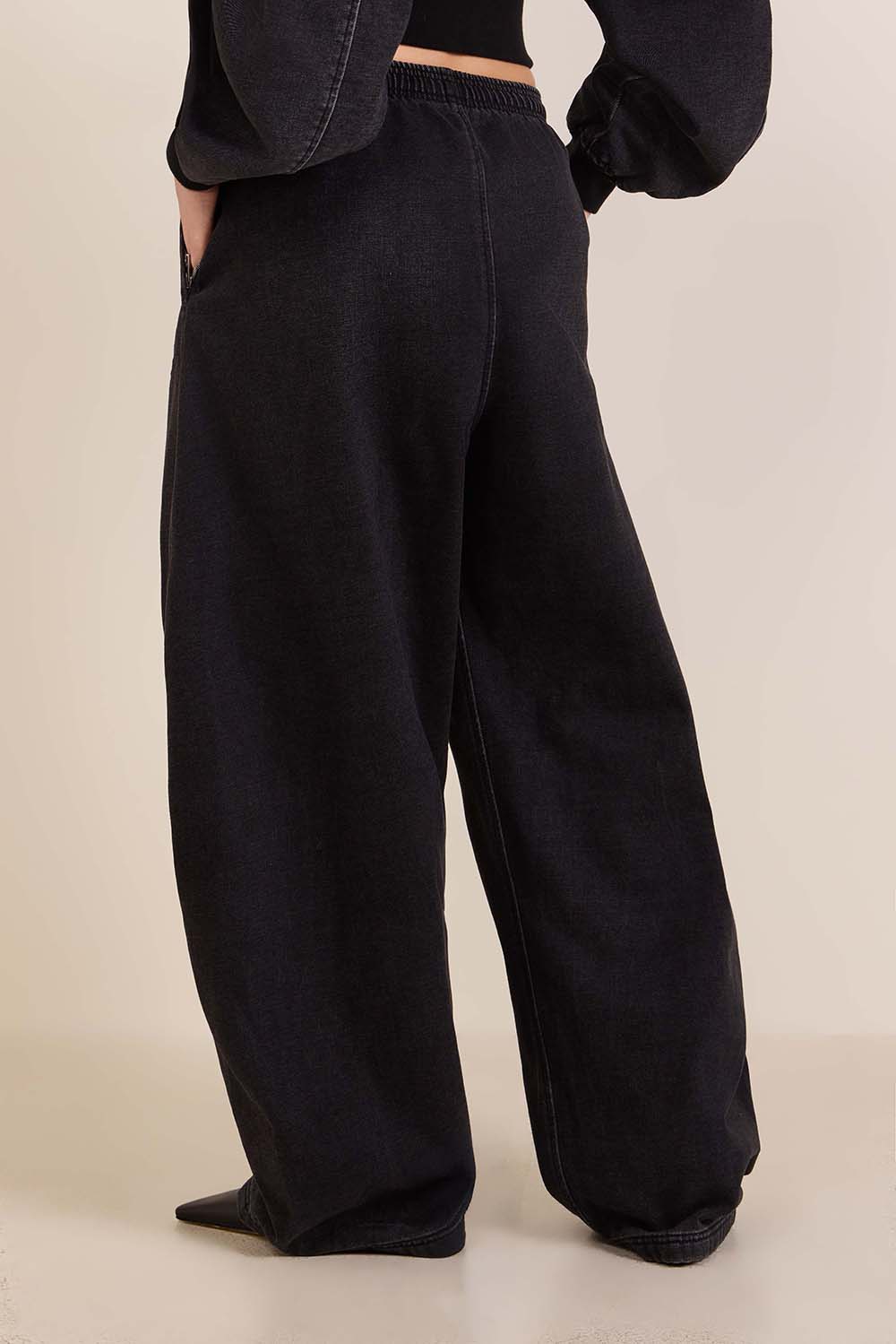 תמונת דוגמן אחורית של מכנסי ג'ינס בגזרה רחבה