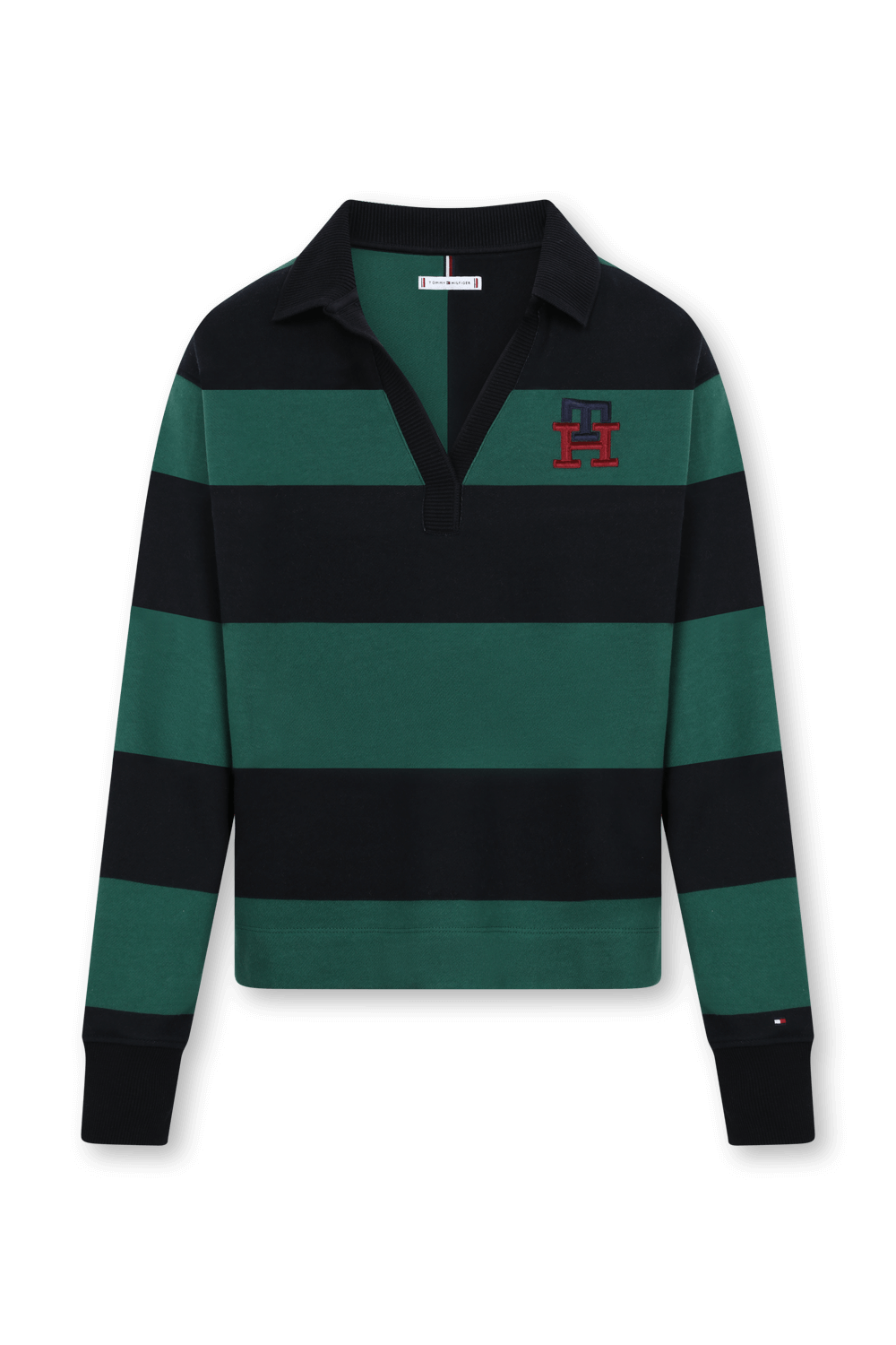 תמונה קידמית של סריג רוגבי מכותנה עם הדפס פסים