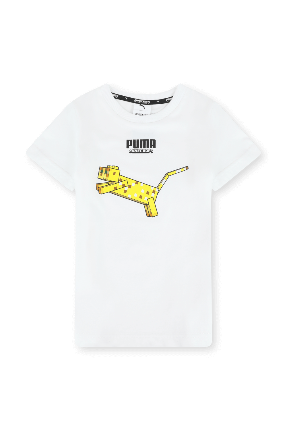 תמונה קידמית של פומה X מינקראפט גילאי 4-14 חולצת לוגו לבנה עם הדפס