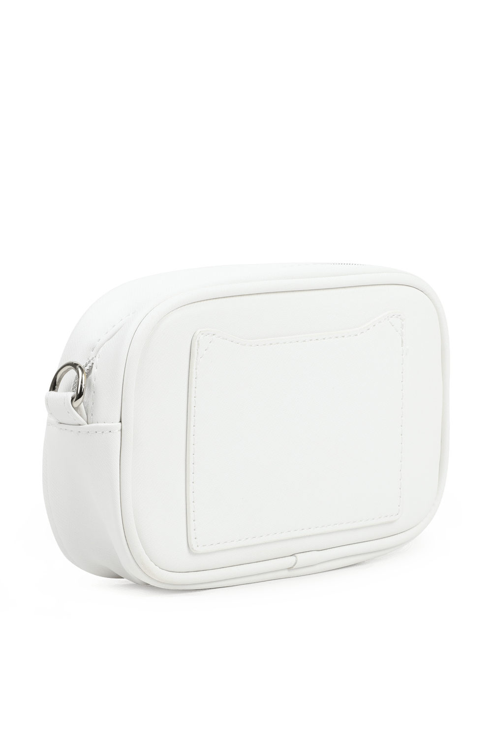 תמונה אחורית של תיק צד מרובע עם לוגו בצבעי ורוד ולבן