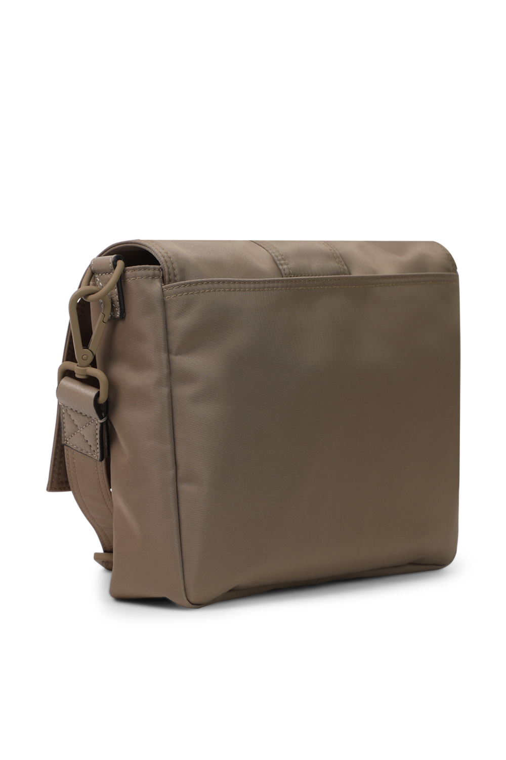 תמונה אחורית של תיק צד בז' בגימור ניילון