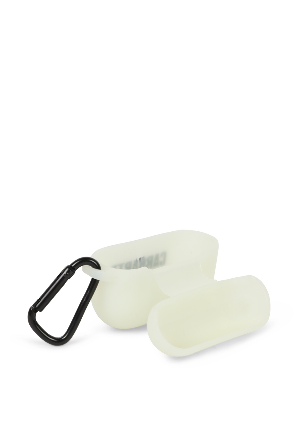 תמונה אחורית של כיסוי איירפודס לבן עם לוגו שחור