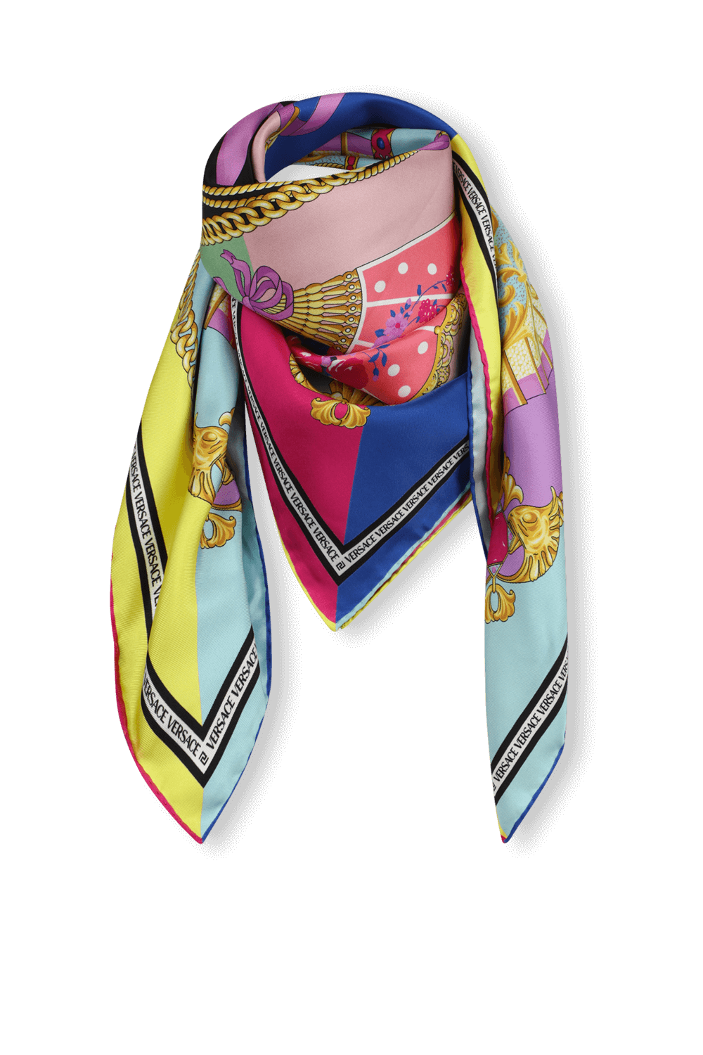 תמונת תקריב של מטפחת משי עם הדפס צבעוני