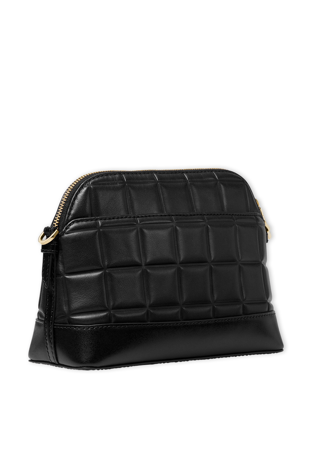 תמונה אחורית של תיק קרוס מעור מרופד עם תפרי קווילט בצבע שחור