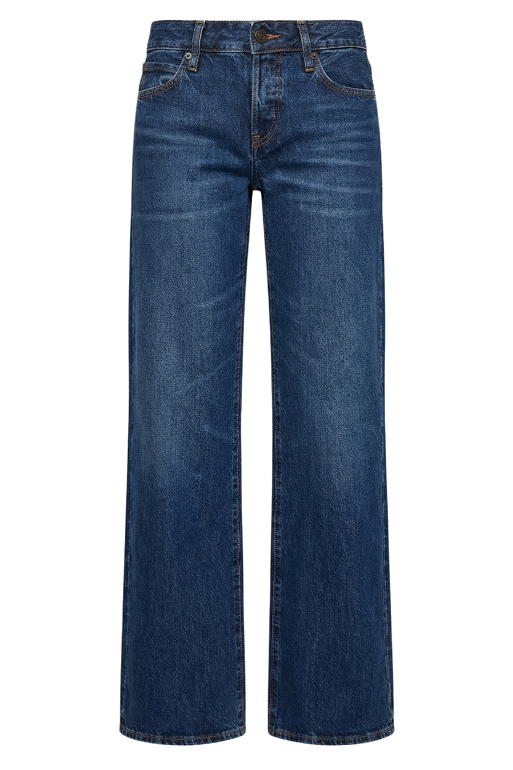 תמונה קידמית של מכנסי ג'ינס בגזרה נמוכה