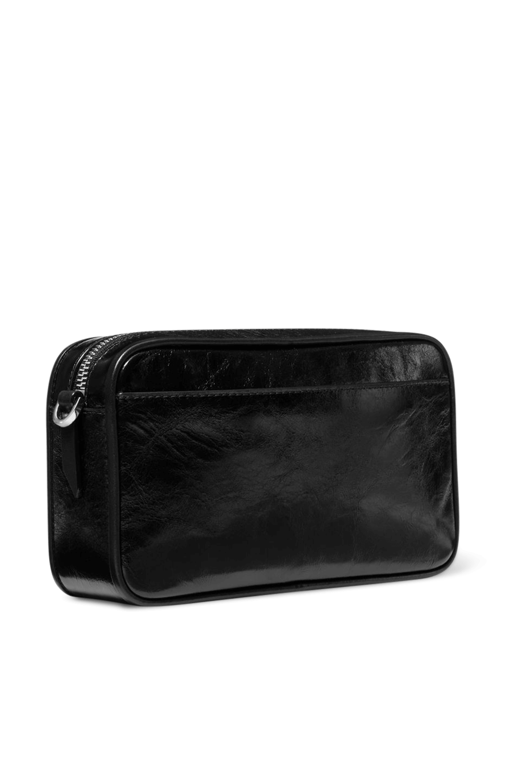 תמונה אחורית של תיק קאמרה בגודל בינוני מעור בגוון שחור מבריק