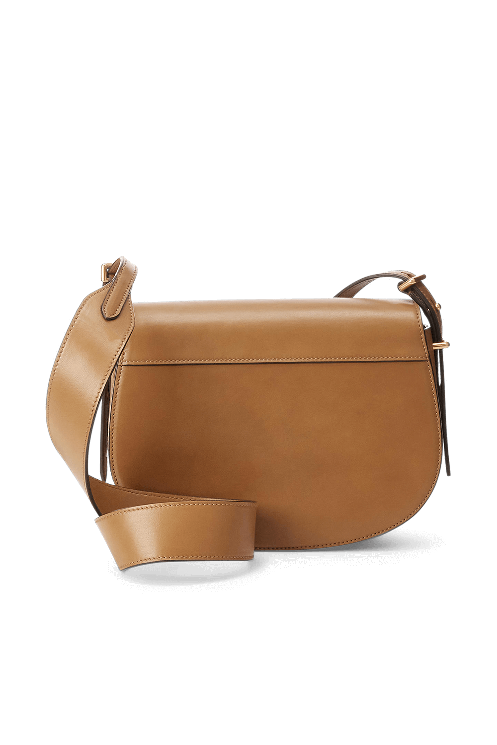 תמונה אחורית של תיק אוכף קרוסבודי מעור עם לוגו מפליז