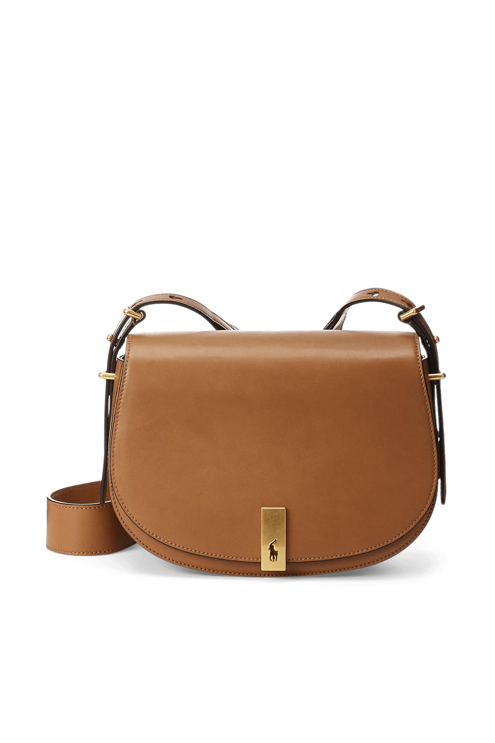 תמונה קידמית של תיק אוכף קרוסבודי מעור עם לוגו מפליז