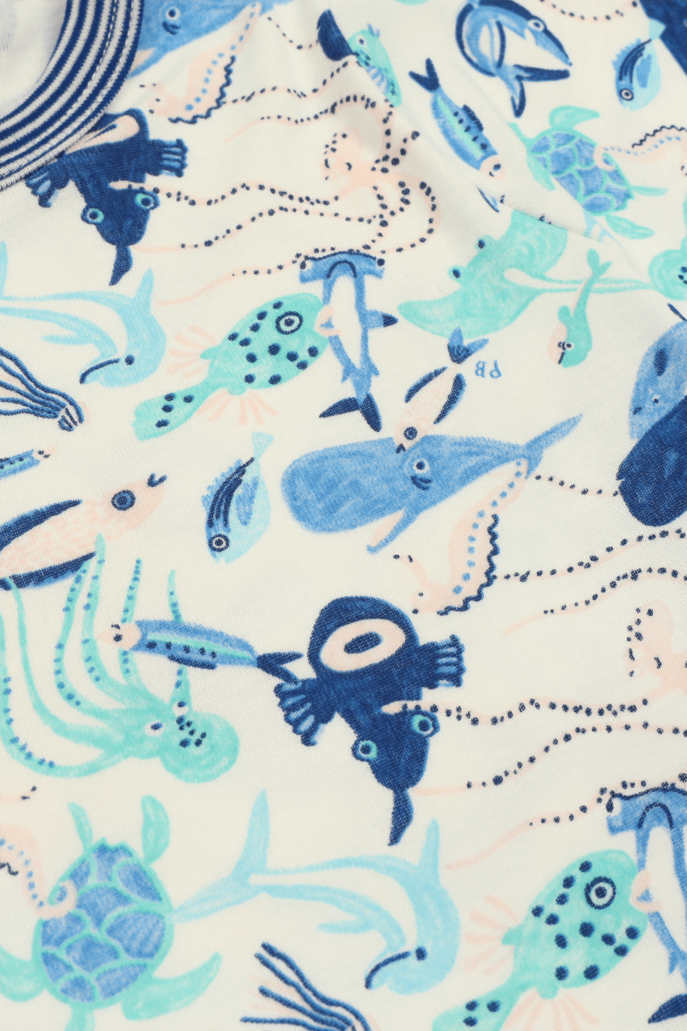 גילאי 2-5 סט פיג'מה קצר בכחול עם הדפס של חיות הים