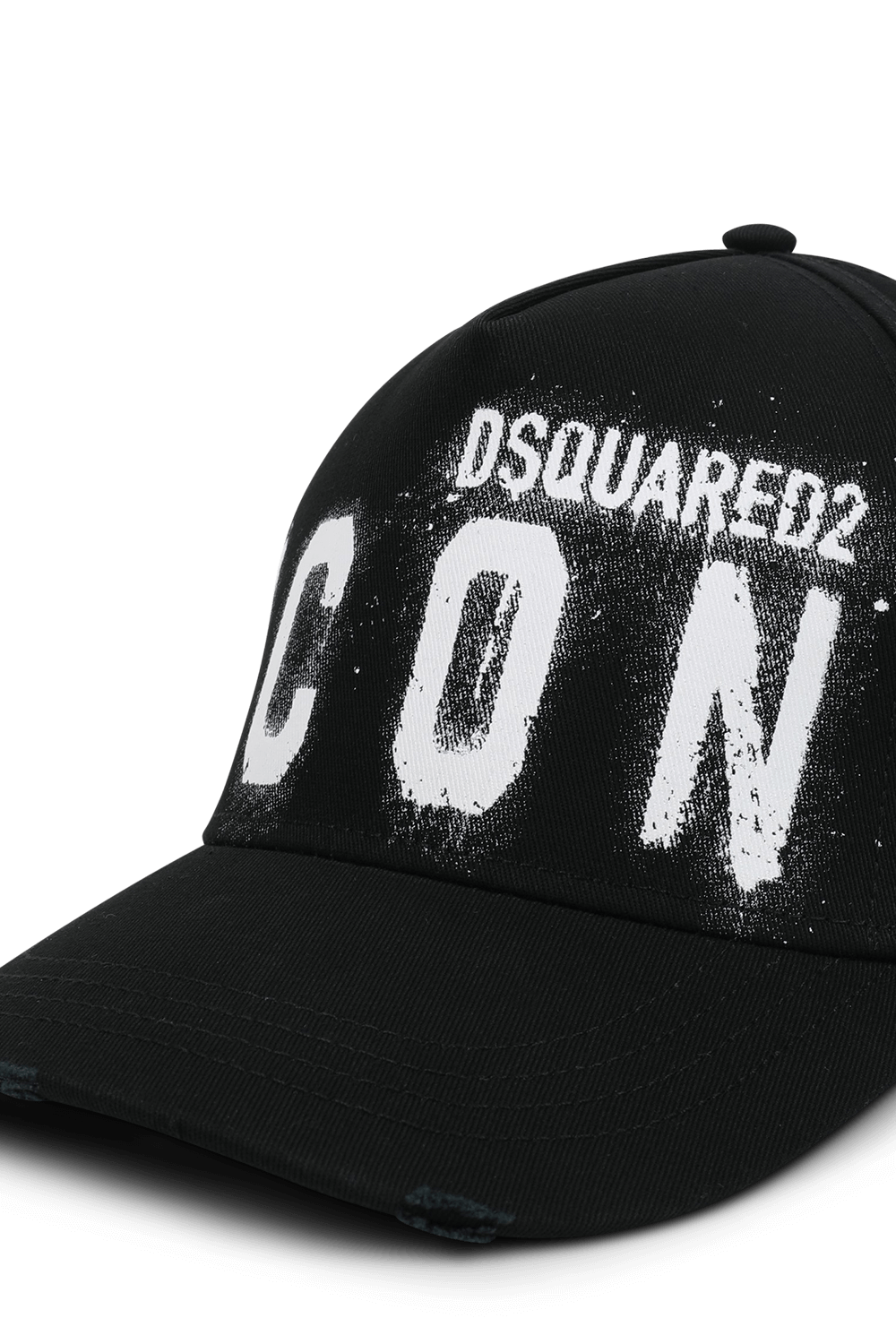 תמונת תקריב של כובע מצחייה עם הדפס ממותג גרפיטי אייקון בגוון שחור