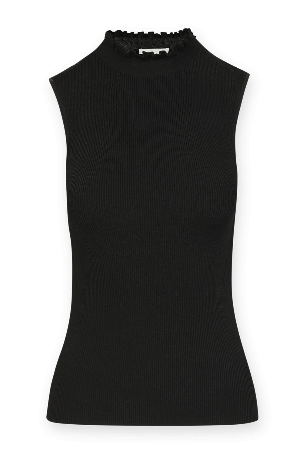 תמונה קידמית של Francoise Frill Neck Ribbed Sleeveless Sweater In Black