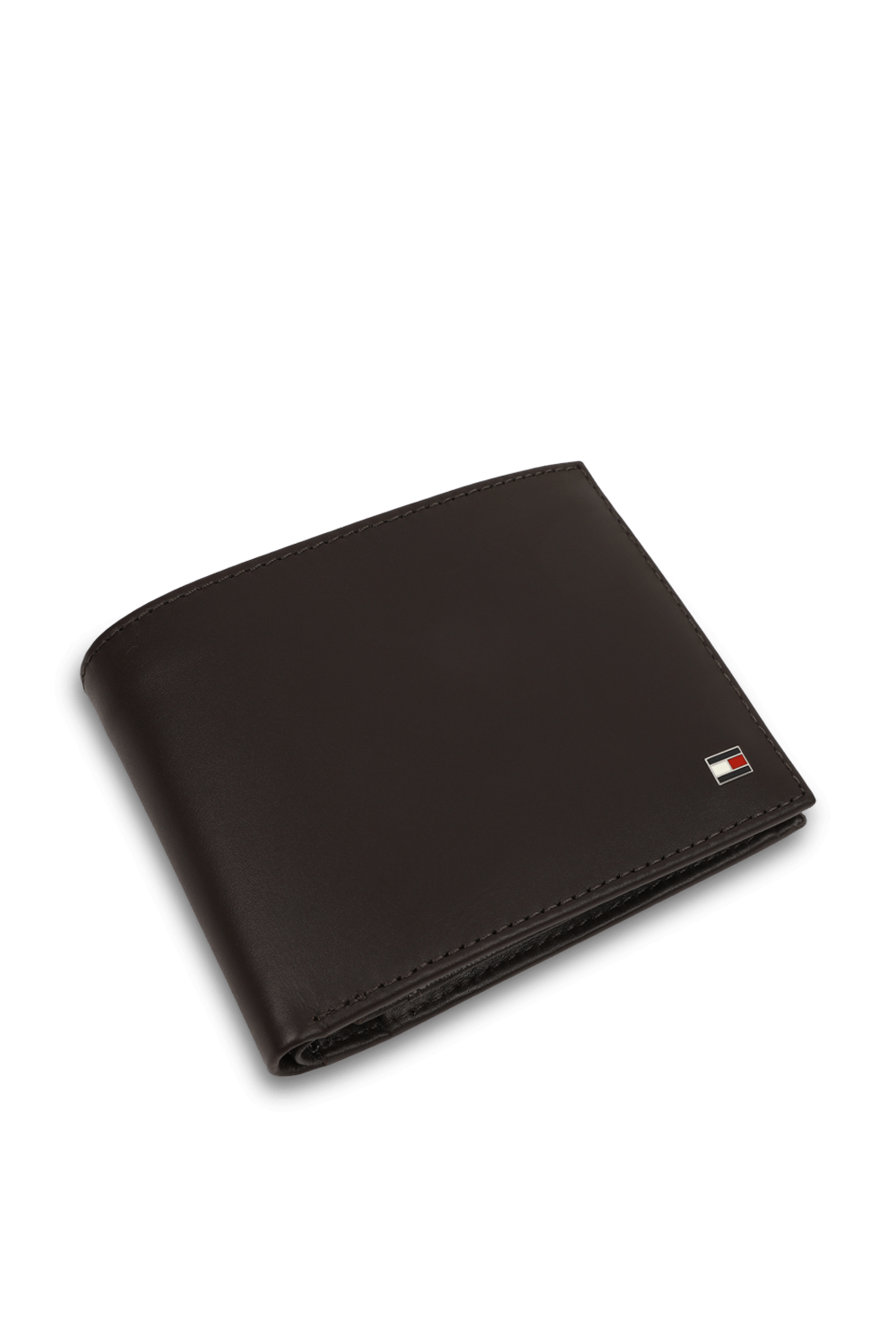 תמונת תקריב של ארנק מעור שחור מתקפל עם לוגו מוטבע