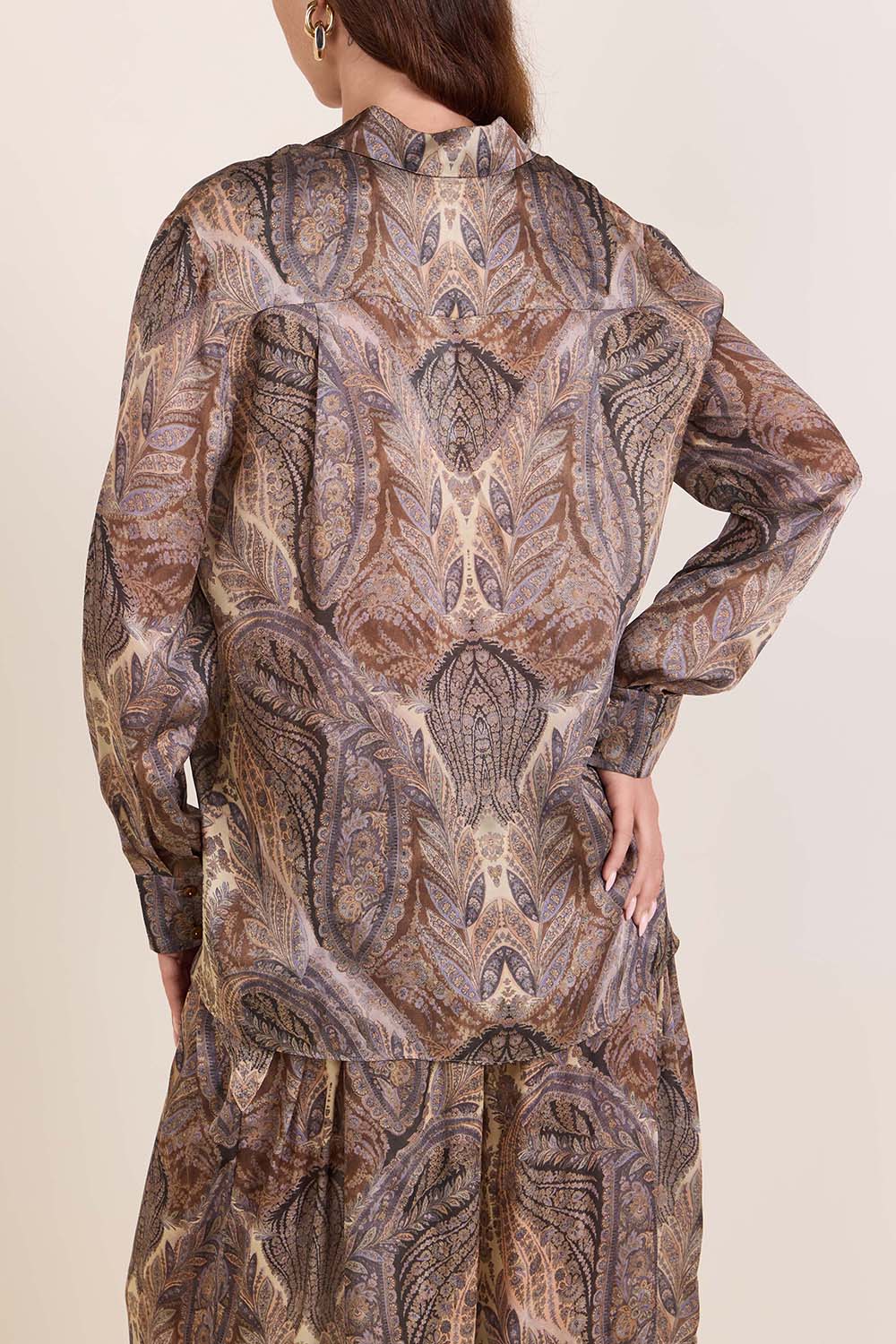 תמונת דוגמן אחורית של חולצת כפתורים משי