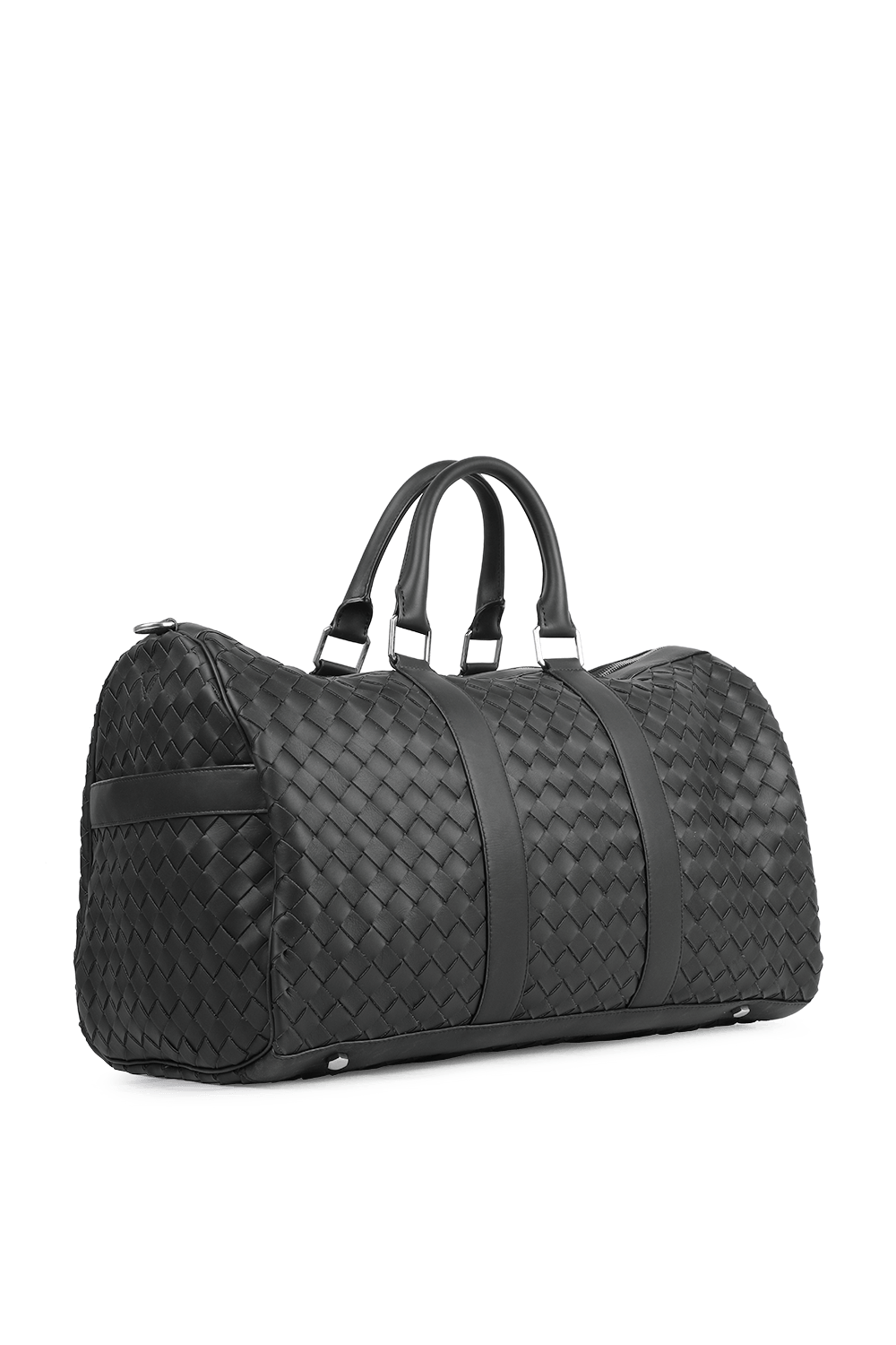 תמונה אחורית של Woven Leather Travel Bag in Black