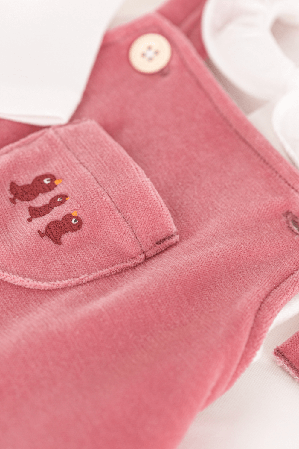 תמונת תקריב של סט בגד גוף ואוברול - גילאי ניובורן - 18 חודשים