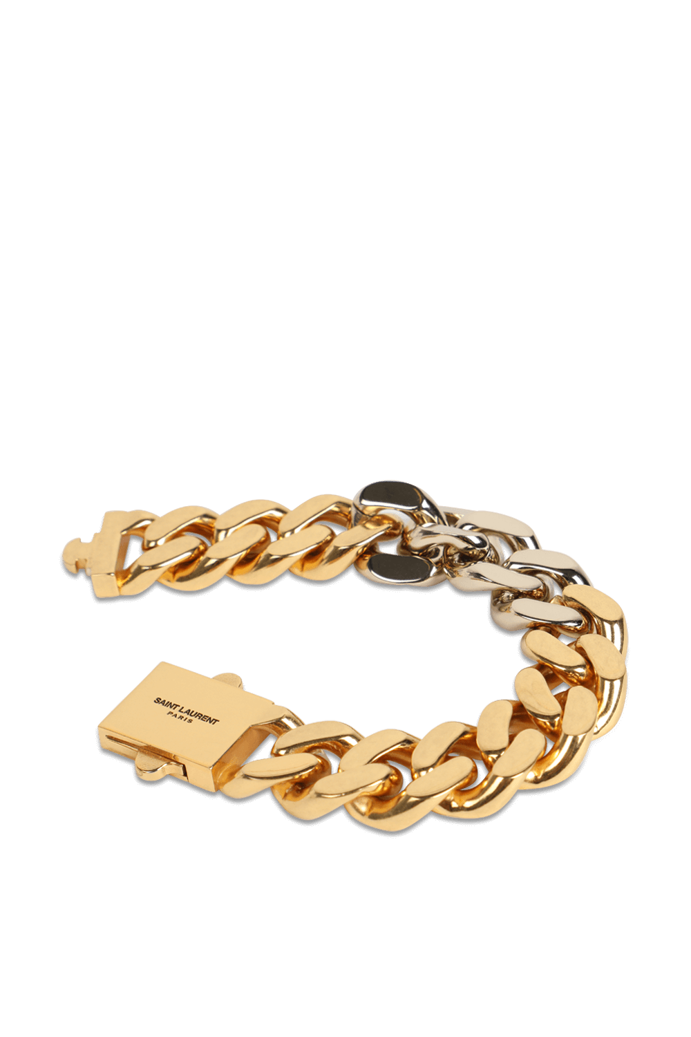 תמונת תקריב של צמיד חוליות בגווני כסף וזהב