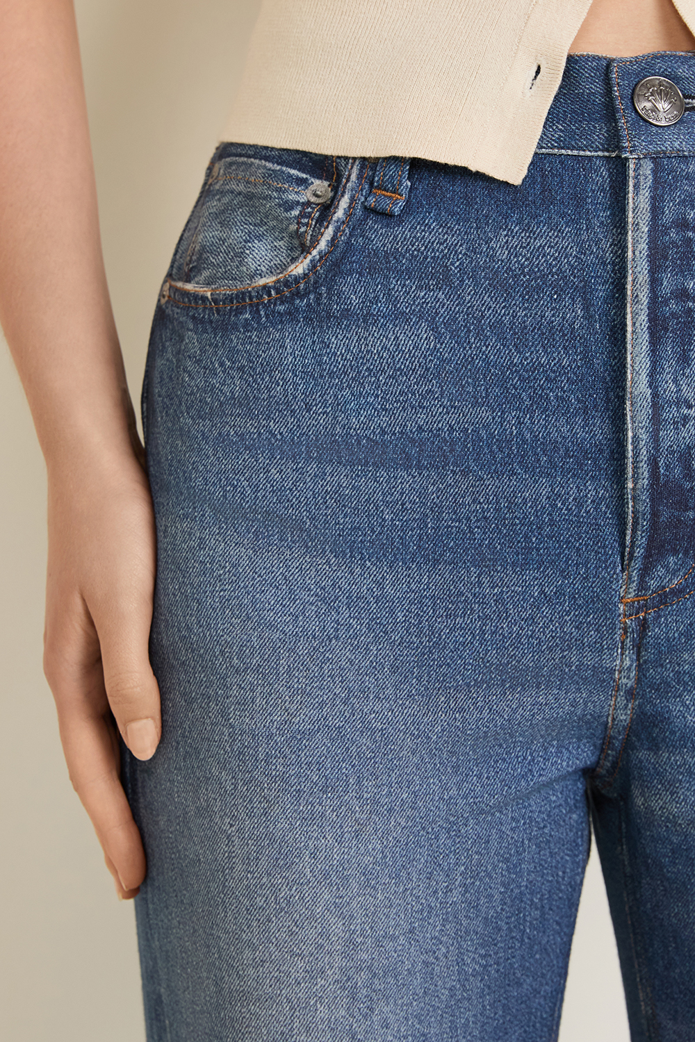 מכנסיים דמויי ג'ינס בגזרה ישרה