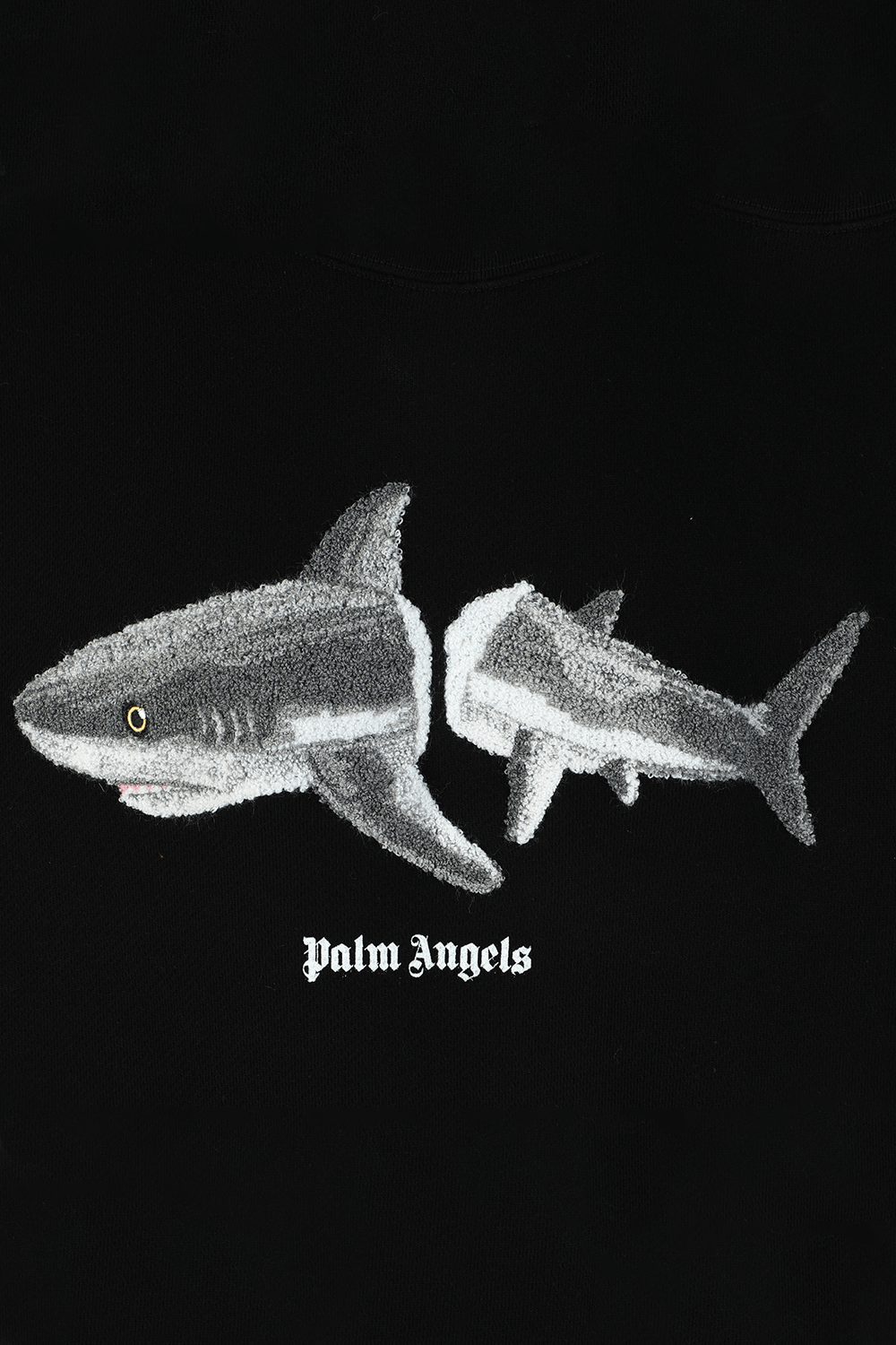 תמונה אחורית של סווטשירט כריש שחור עם צווארון עגול