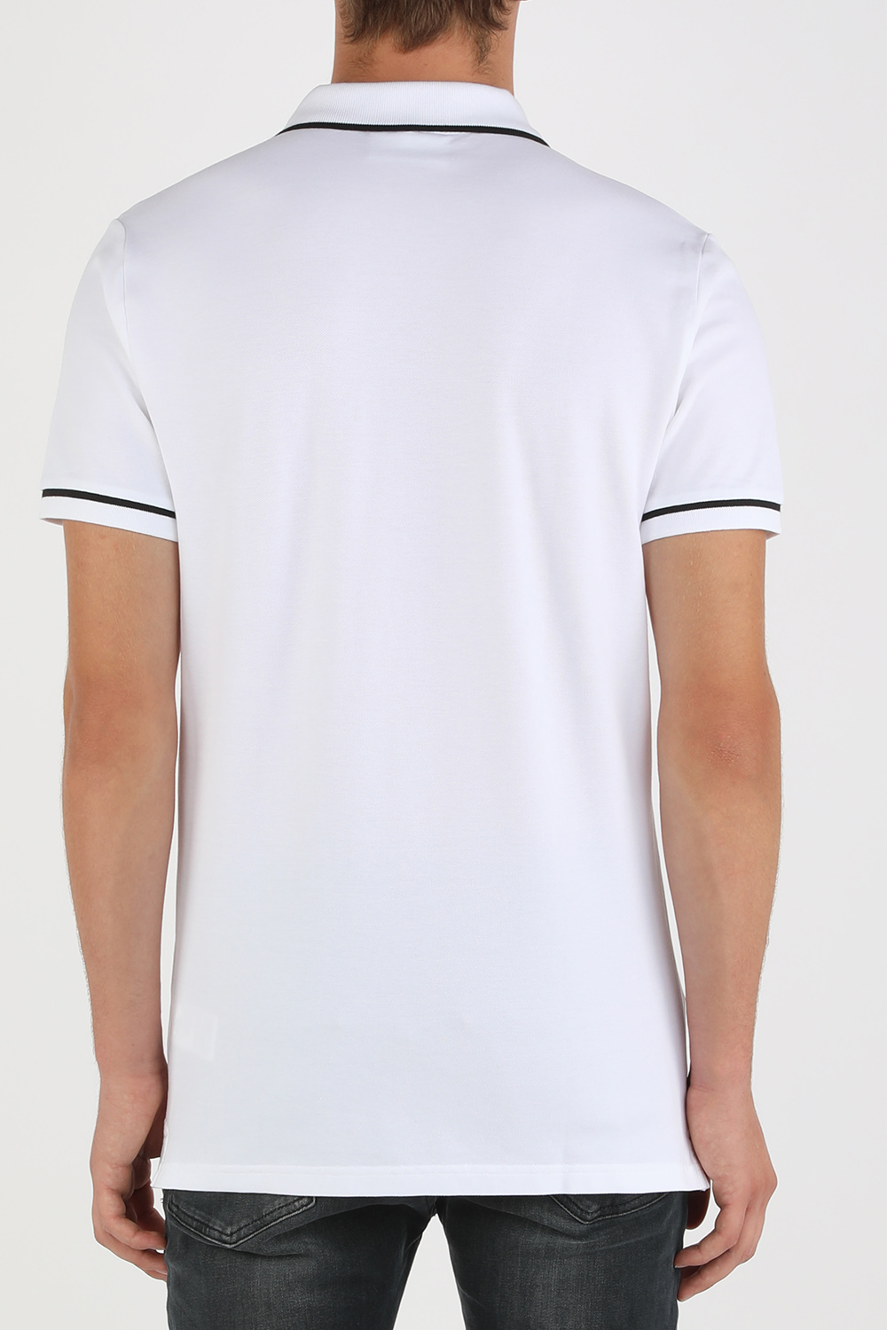 תמונת דוגמן אחורית של Slim Stretch Pique Polo Shirt in White