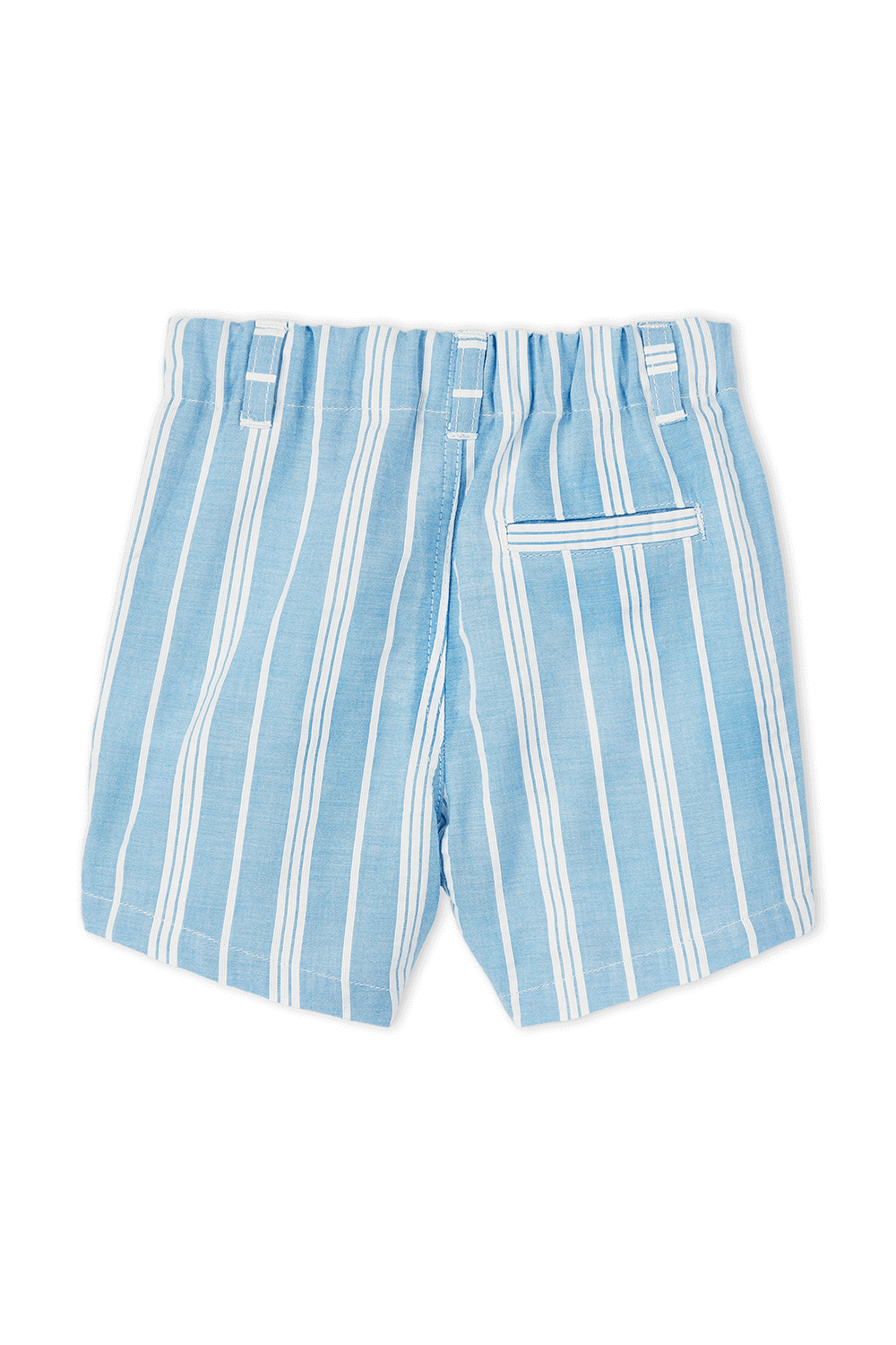 תמונה אחורית של גילאי 6-12 חודשים מכנסי ג'ינס קצרים בגוון תכלת עם פסים לבנים