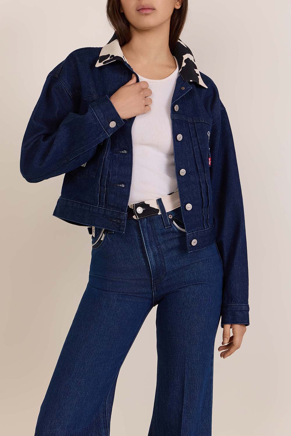 תמונת דוגמן קידמית של ליוויס X צעצוע של סיפור ז'קט ג'ינס