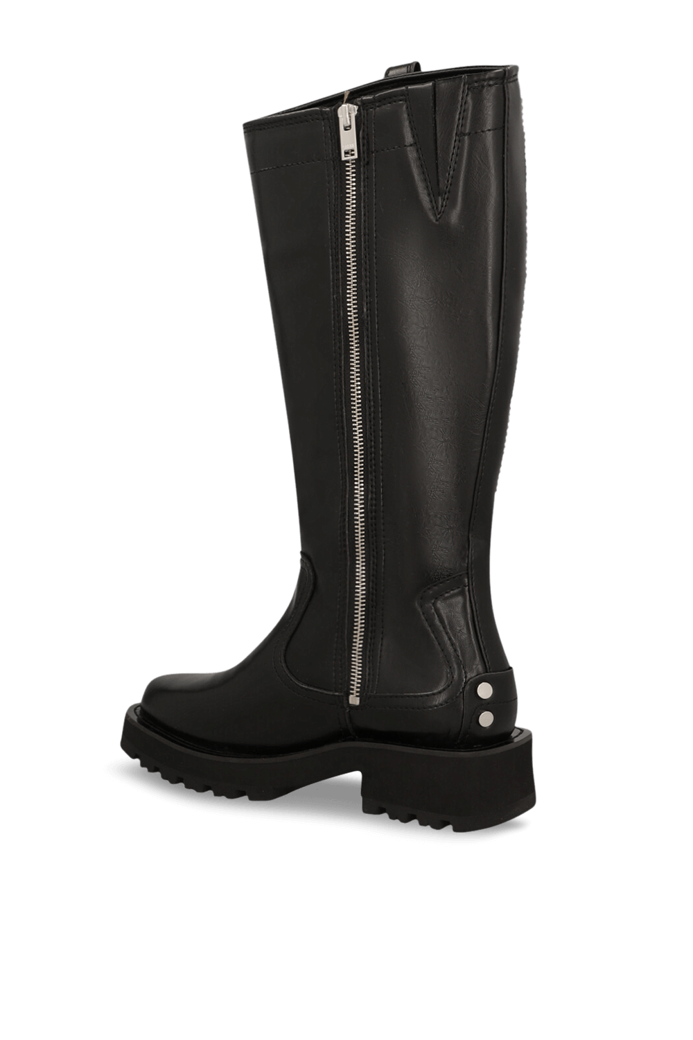 תמונה אחורית של מגפי ברך מעור טבעוני