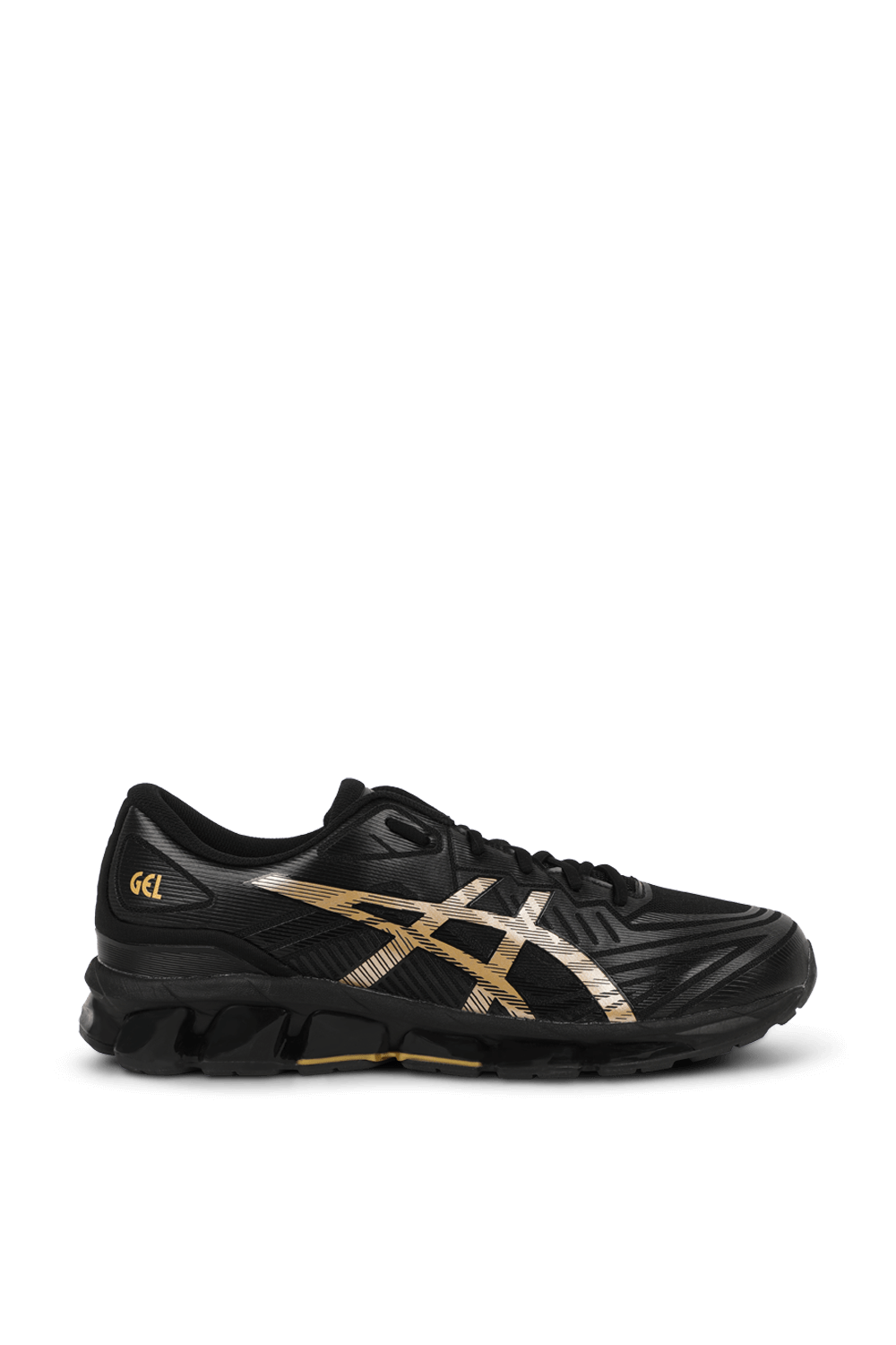 תמונה קידמית של נעלי ריצה ג'ל קוואנטום 360 בשחור וזהב
