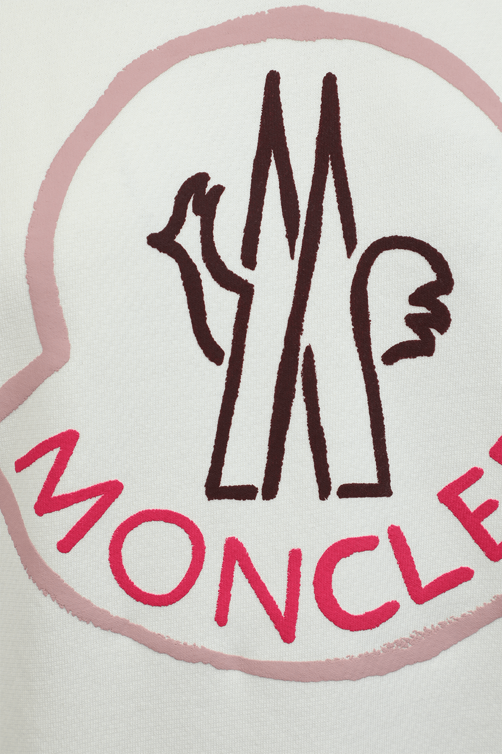 תמונה אחורית של סווטשירט לבן עם הדפס לוגו ורוד