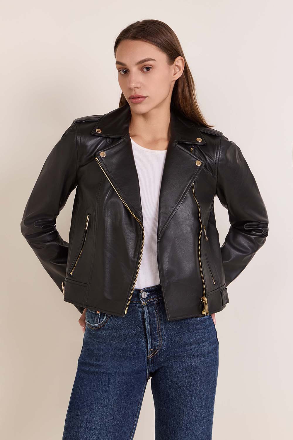 תמונת דוגמן קידמית של ז'קט עור