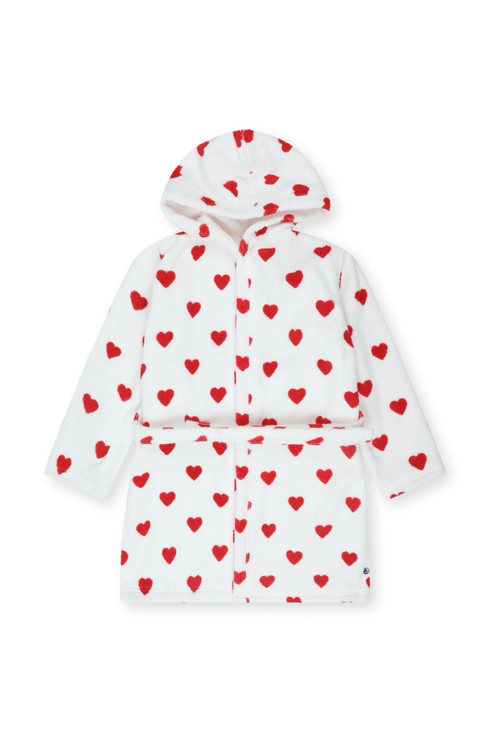 תמונה קידמית של חלוק רחצה עם הדפס לבבות