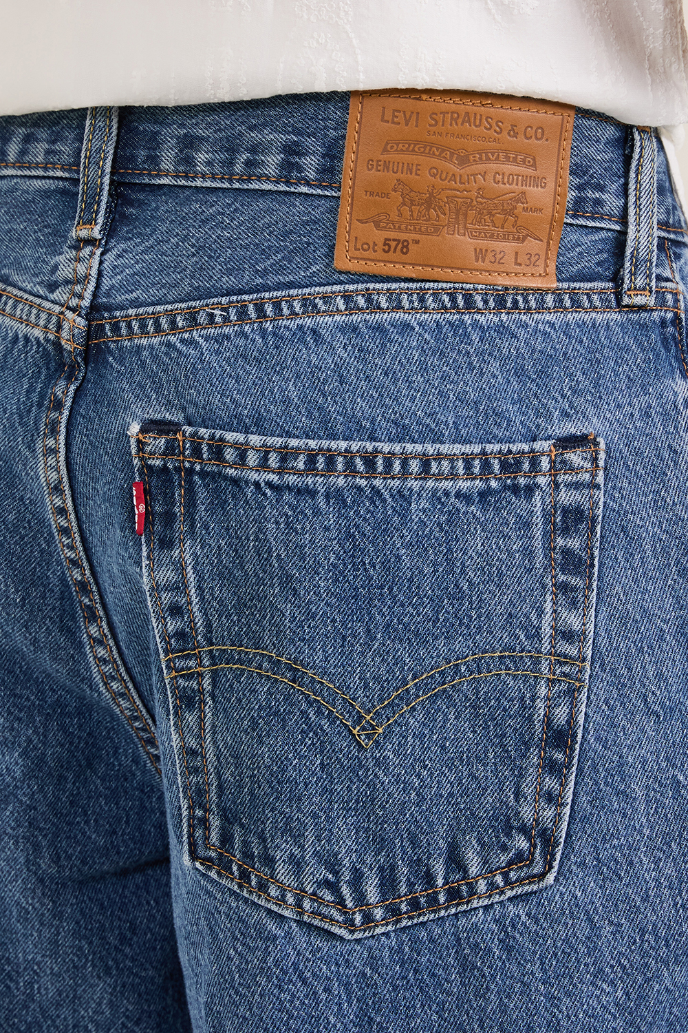 תמונת תקריב דוגמן של מכנסי ג'ינס באגי 578 בגזרה ישרה