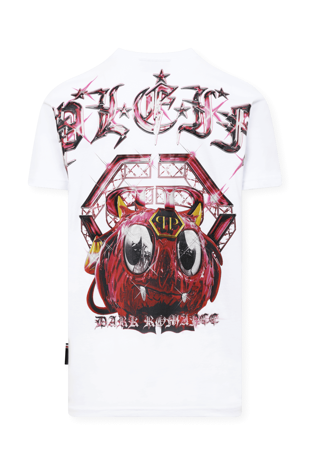 תמונה אחורית של חולצת לוגו טי עם הדפס מפלצות מאחור