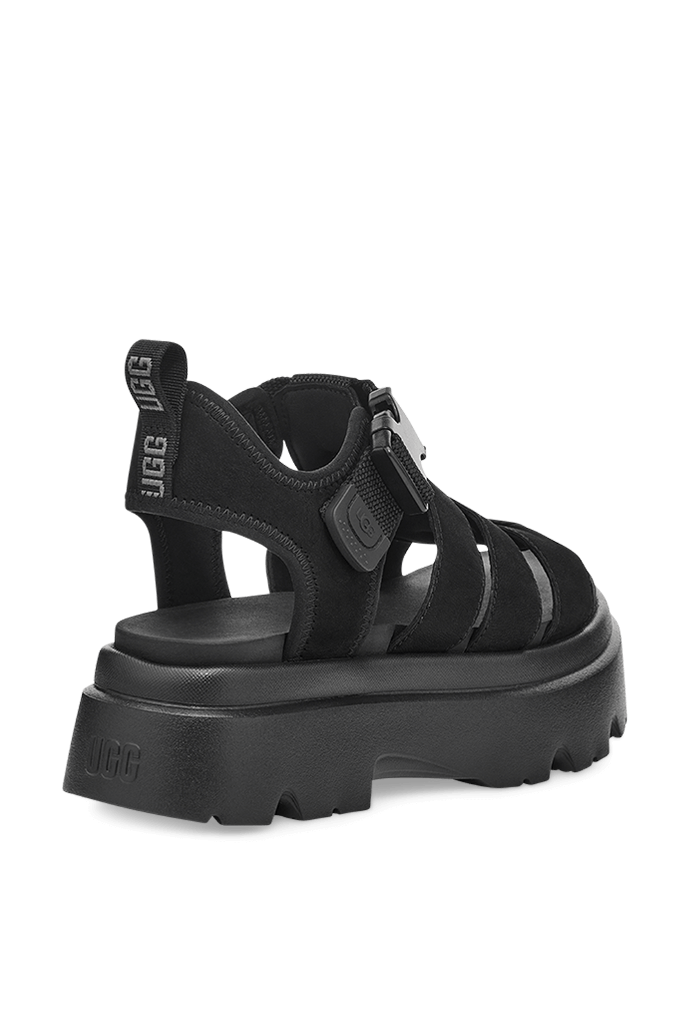 תמונת תקריב של סנדלי פלטפורמה קורה