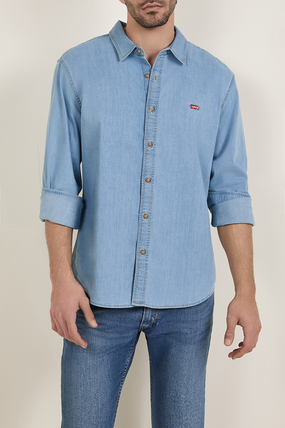 תמונת דוגמן קידמית של חולצת כפתורים ג'ינס סלים פיט