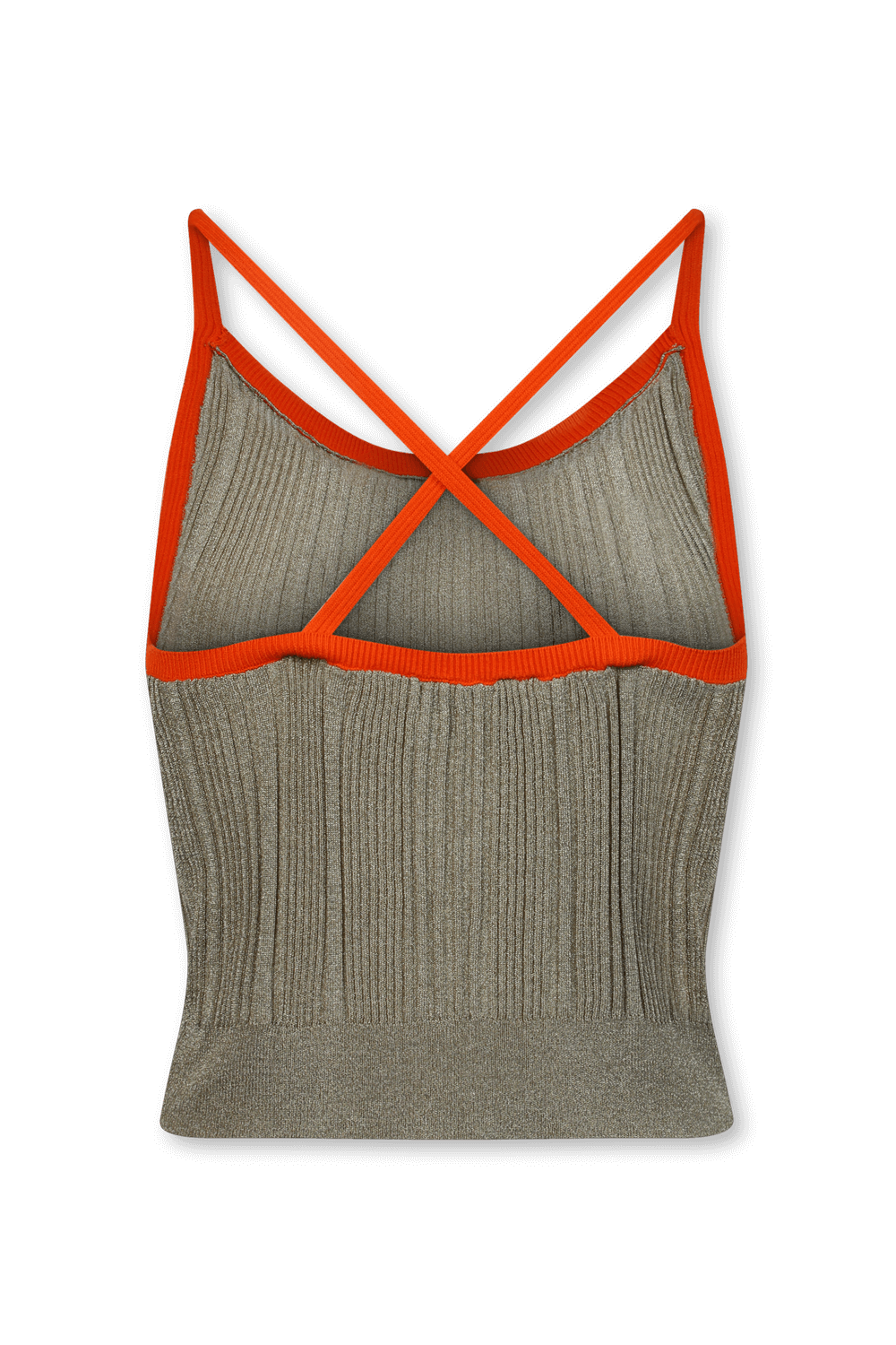 תמונה אחורית של גופיה סרוגה בגווני זהב ואדום