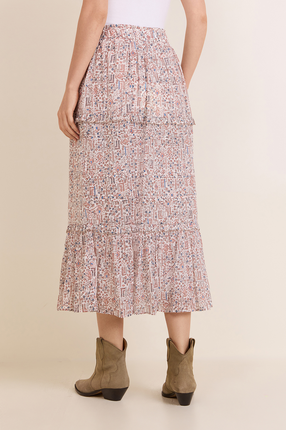 תמונת דוגמן אחורית של חצאית מקסי פרחונית