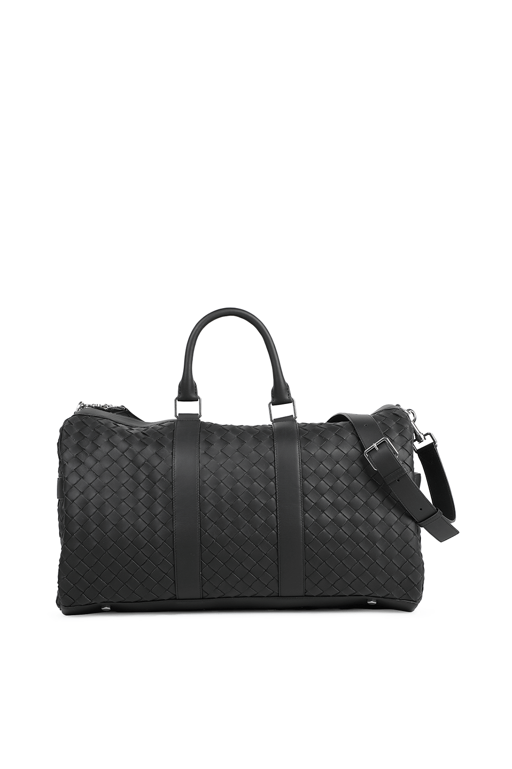 תמונה קידמית של Woven Leather Travel Bag in Black
