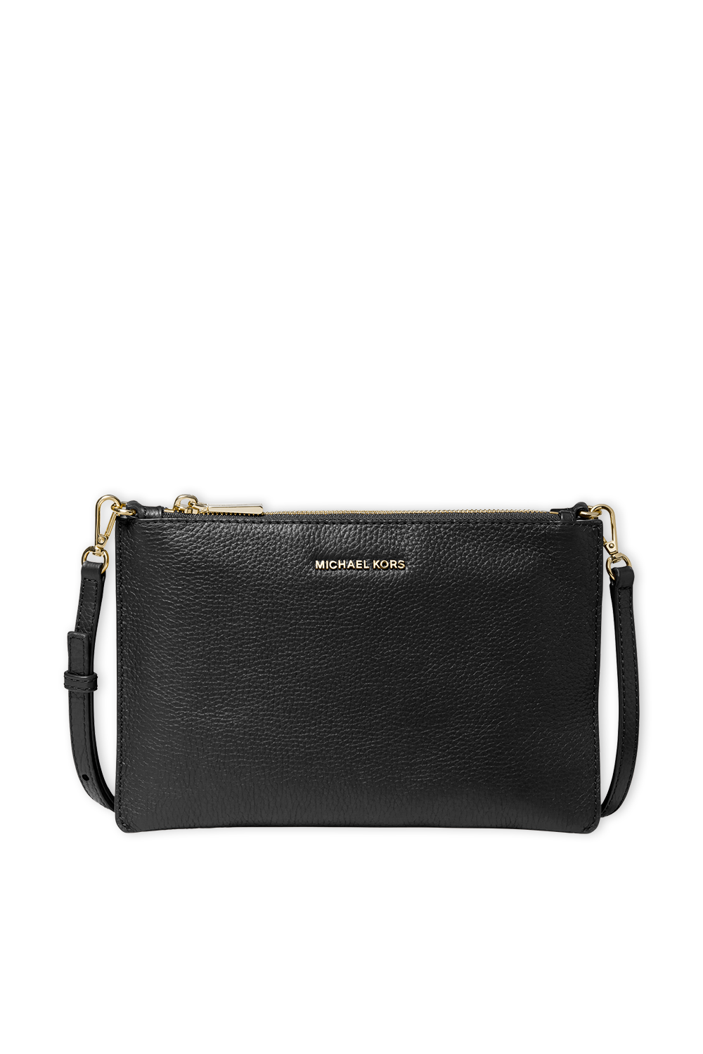 תמונה קידמית של תיק קרוס שחור מעור עם לוגו