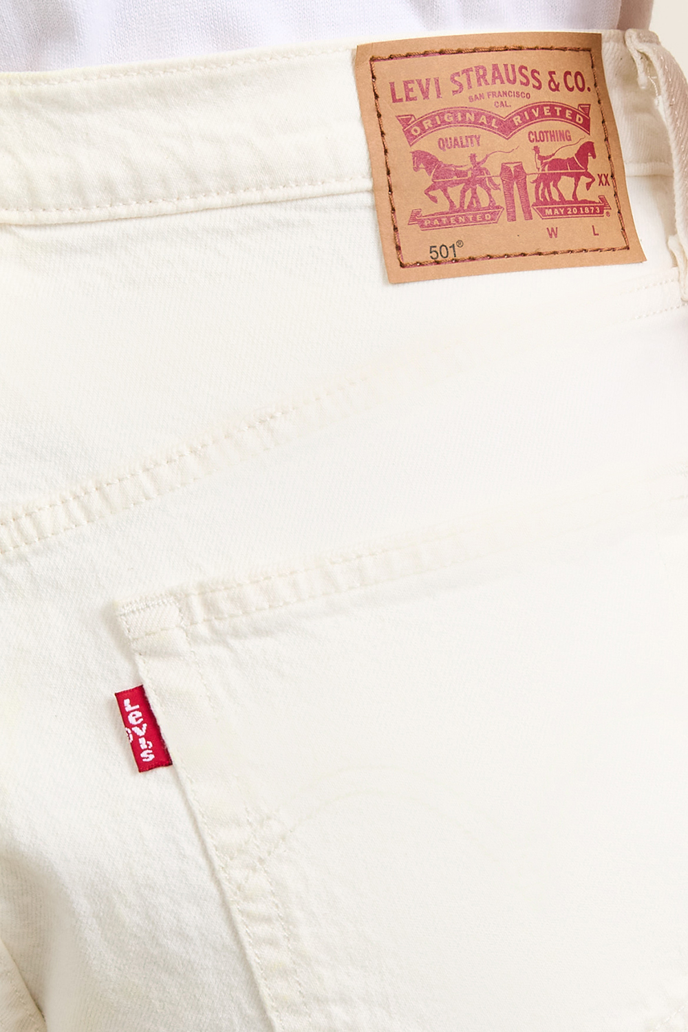 תמונת תקריב דוגמן של מכנסי ג'ינס קצרים 501