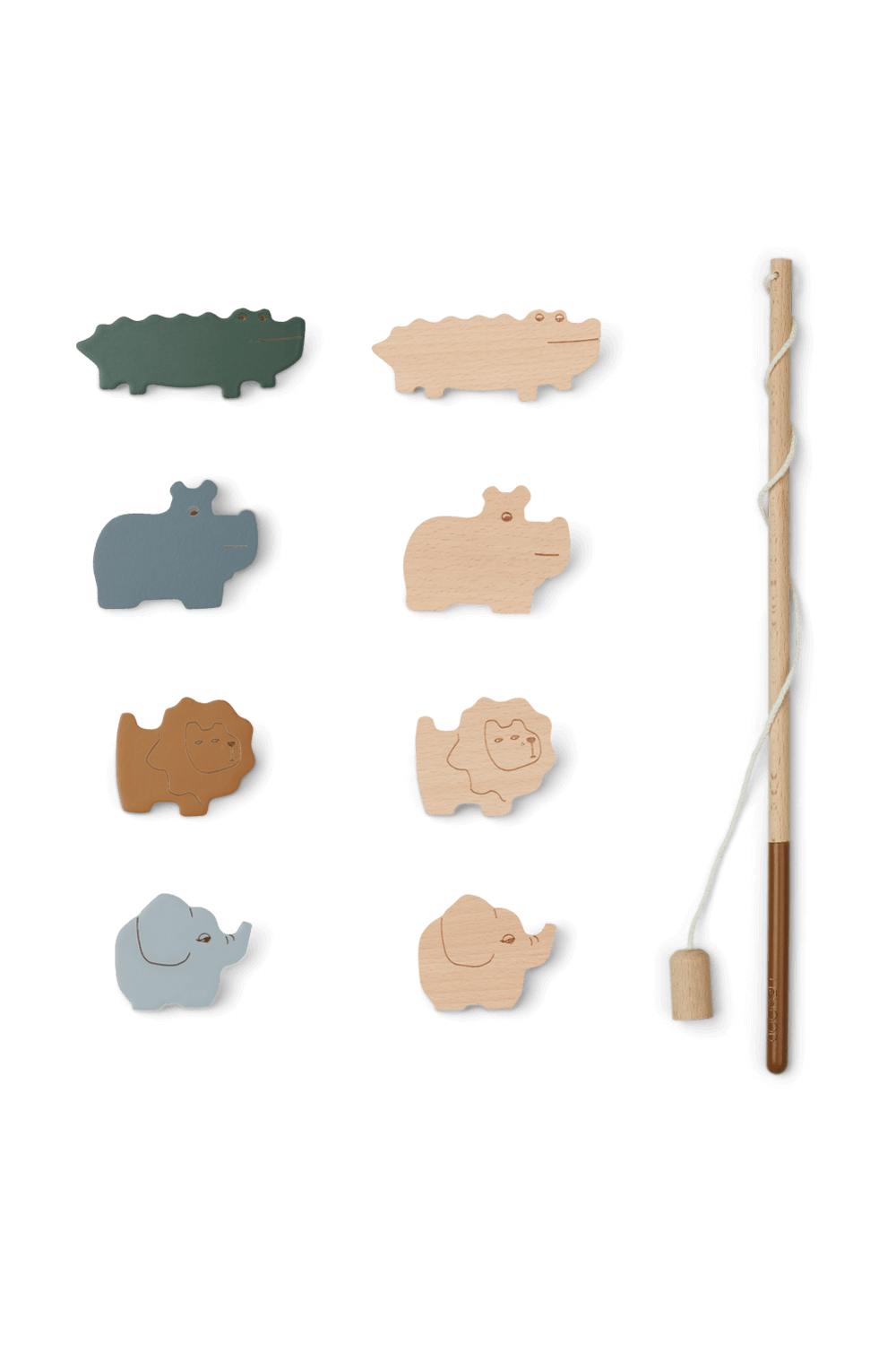 תמונה קידמית של משחק דייג חיות מעץ