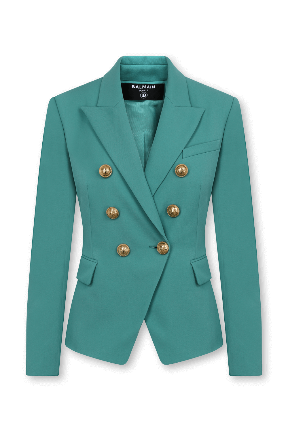 תמונה קידמית של בלייזר צמר עם רכיסה כפולה